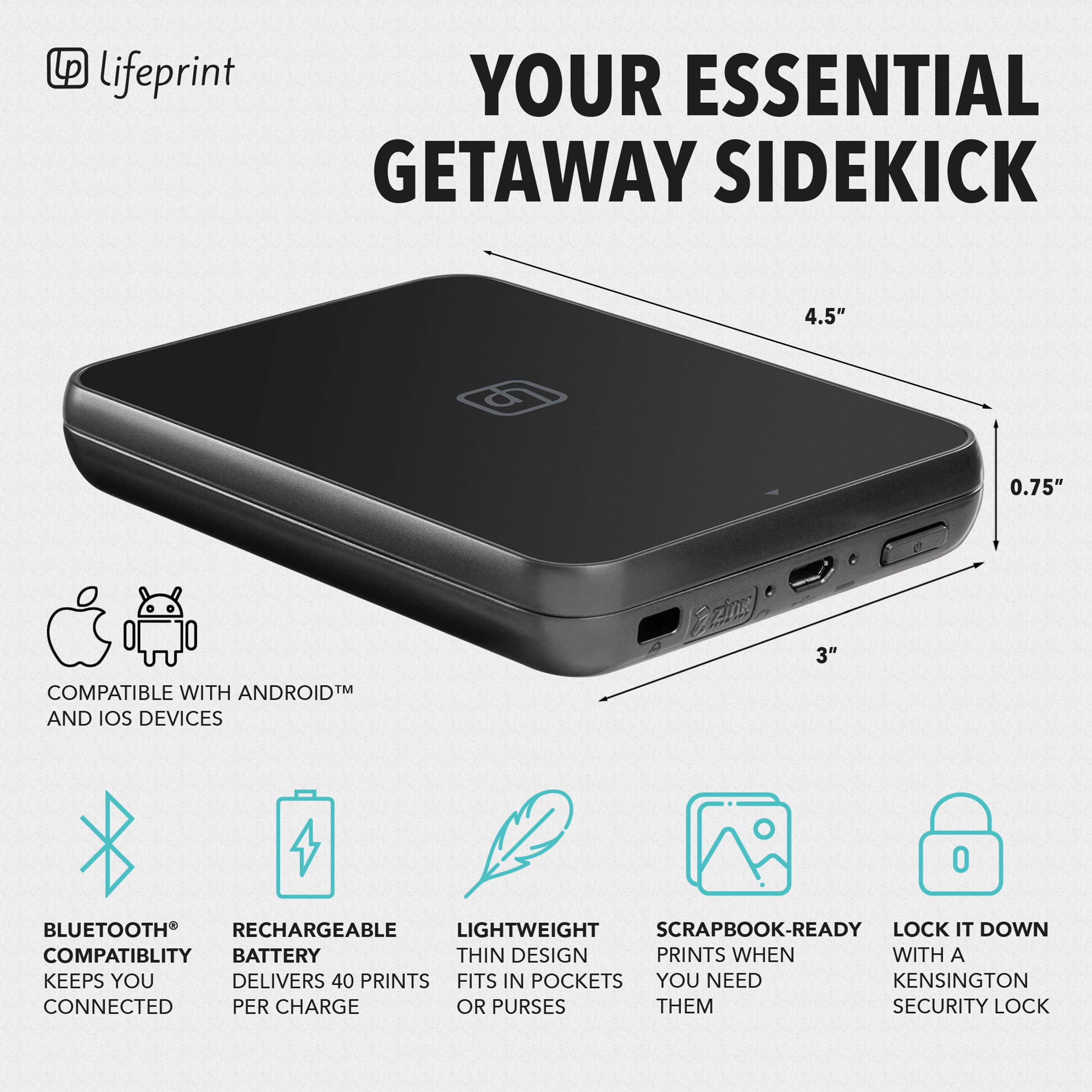 Lifeprint Ultra Slim Bluetooth Photo Printer - Portable Instant Printer for iPhone, Print Photos, Videos & GIFs with Video Embed Technology | Perfect for Travel, Parties & Social Media Sharing (White)