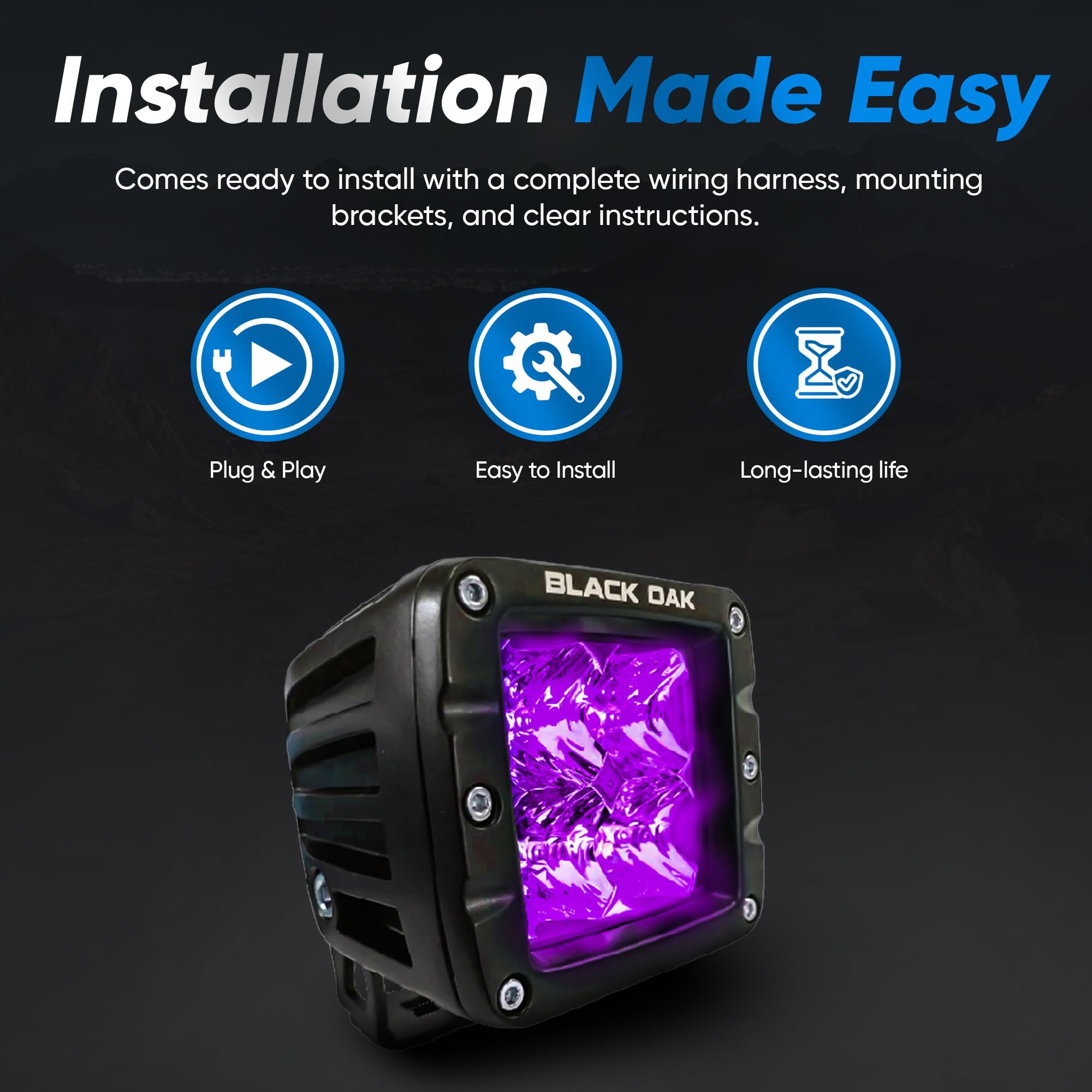 Black Oak 2 Inch LED Light Pods - Ultraviolet Blacklight, Waterproof Marine Rated for Night Fishing, Truck & Boat Lighting | Perfect for Off-Road, Underwater & Outdoor Adventures