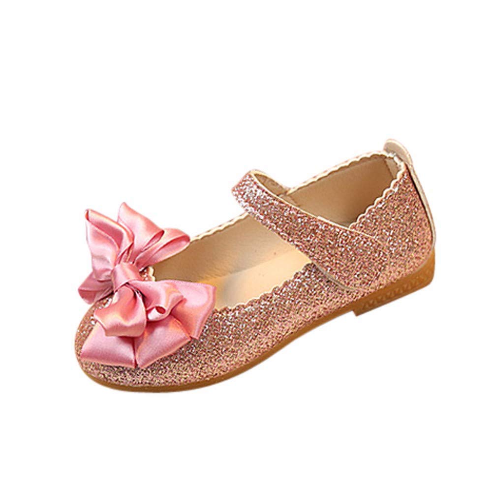 **Girls' Princess Bowknot Dance Shoes – Nubuck Leather Dress Shoes for Toddlers & Kids – Perfect for Ballet, Parties & Formal Occasions**