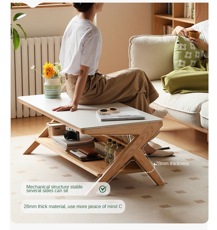 Solid Oak Wood Modern Rocking Coffee Table - Stylish and Durable Living Room Centerpiece for Cozy Home Decor