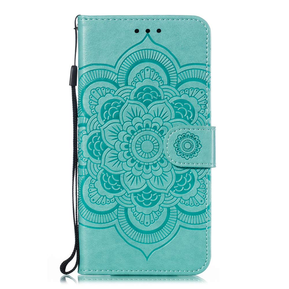 QIVSTAR Magnetic Wallet Case for LG Stylo 4/Q Stylus Plus - PU Leather Flip Cover with Card Slots & Kickstand, Scratchproof Protective Mandala Green Case | Perfect for Work, Travel & Everyday Use