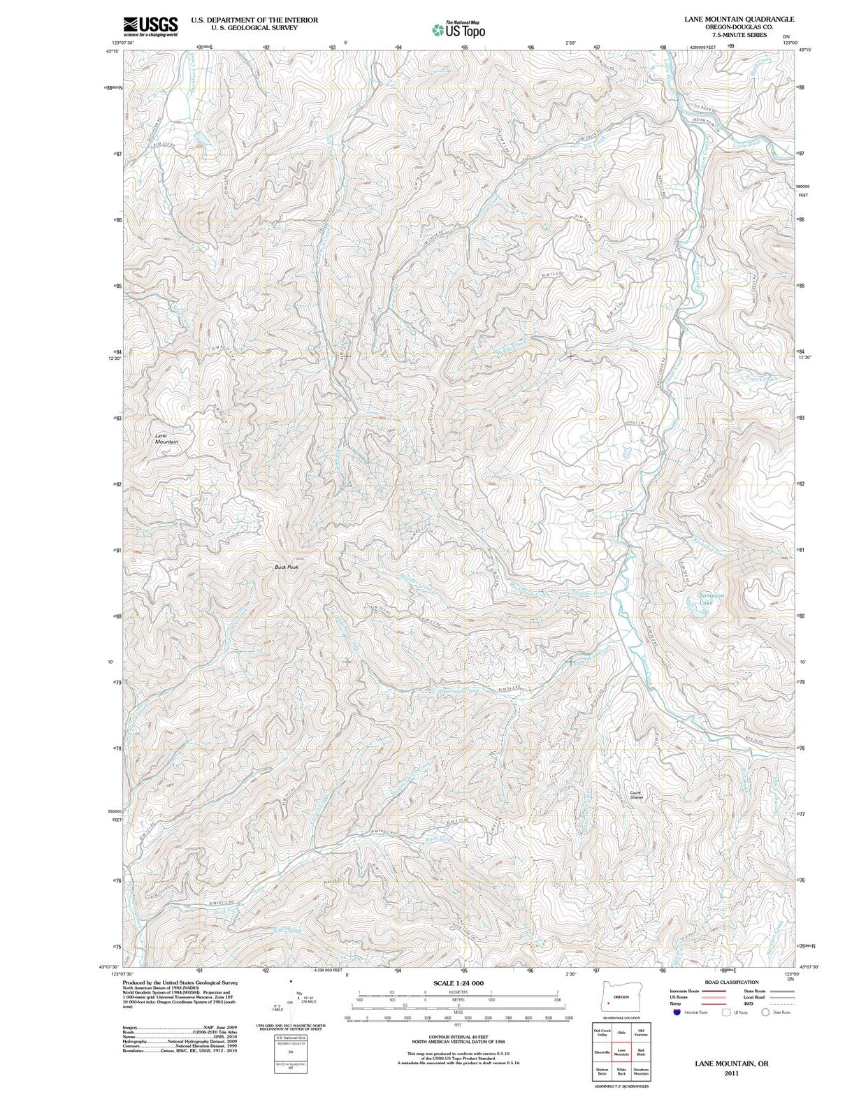 2011 Lane Mountain Oregon USGS Historical Topographic Map - 33x44 Inch Large Wall Art Decor for Home, Office & Classroom | Vintage Cartography Poster