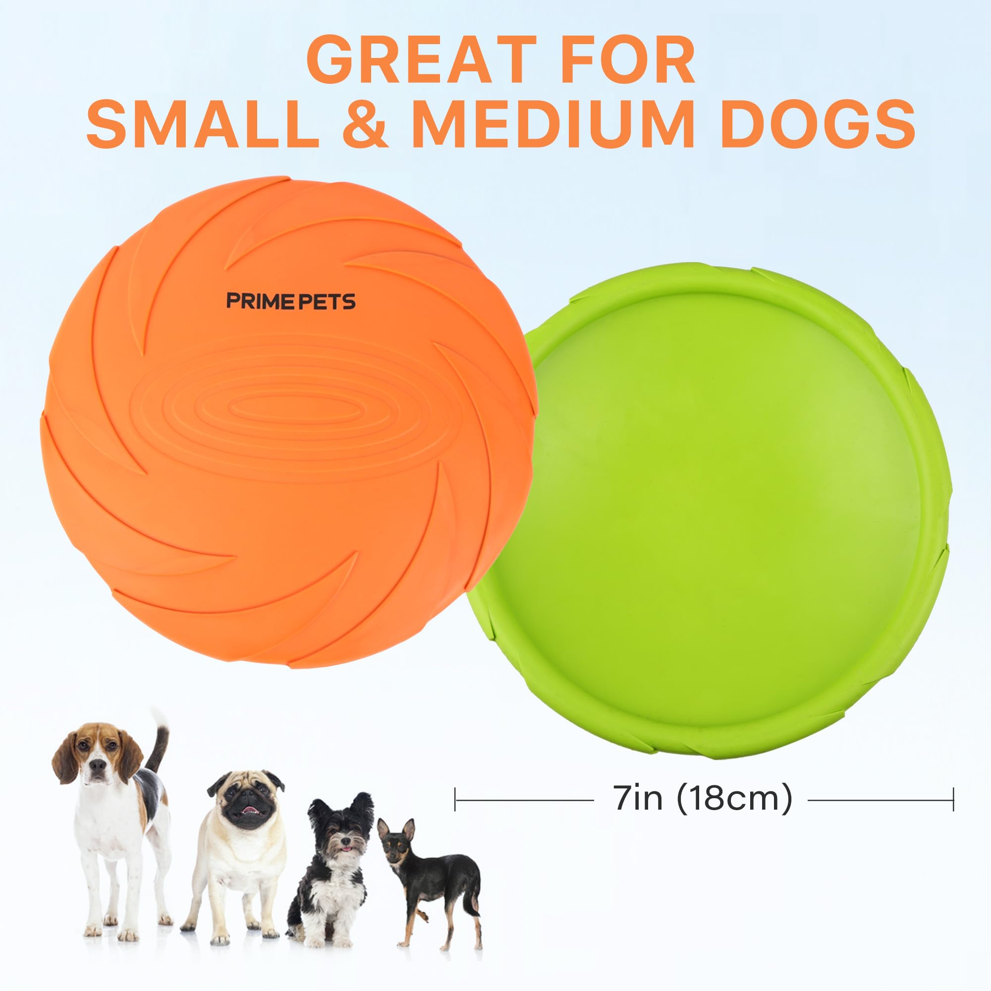 Durable 7-Inch Dog Flying Disc - 2 Pack Natural Rubber Floating Dog Toy for Fetch & Training - Waterproof & Chew Resistant for Pool, Beach, Lakes - Orange & Green for High Visibility Playtime