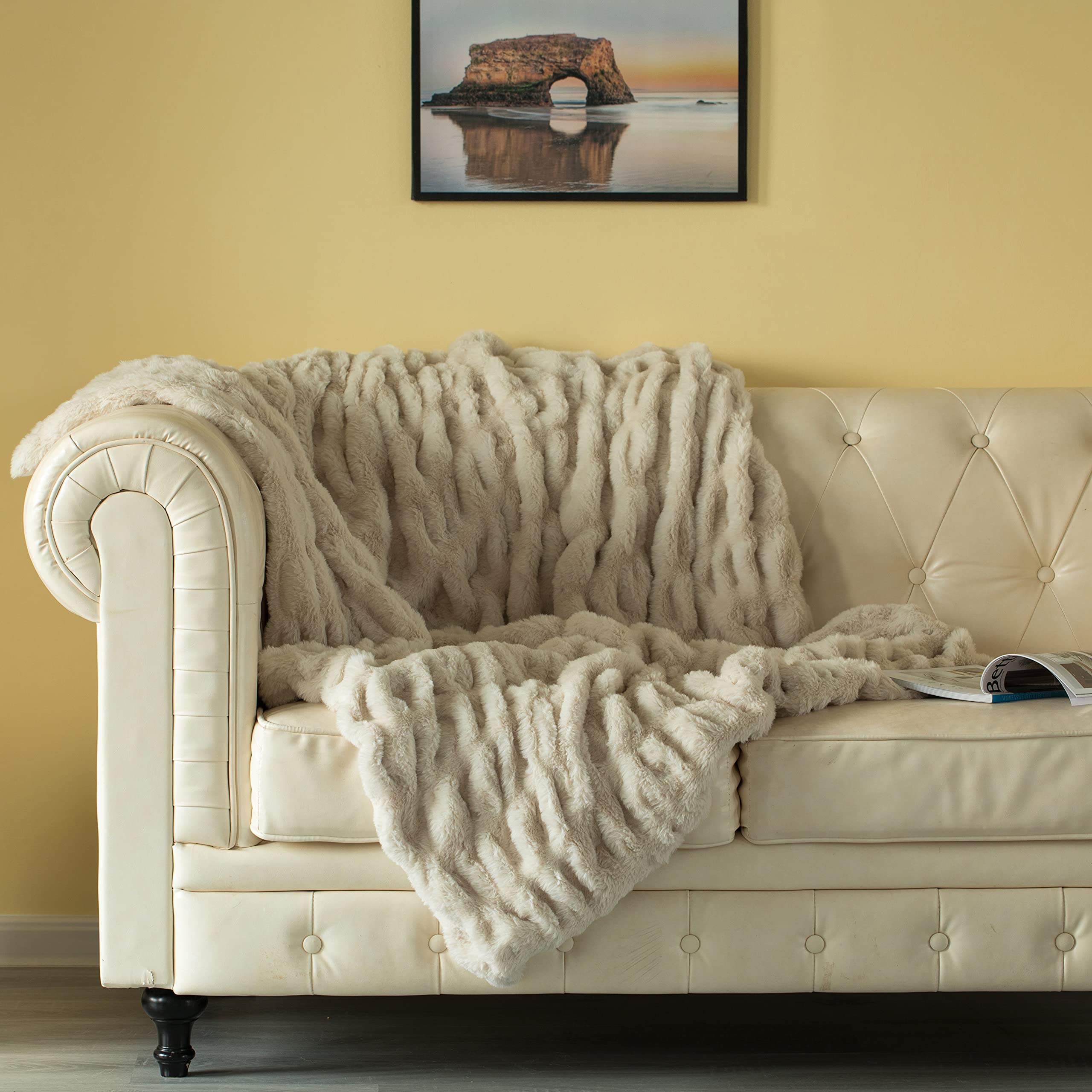 Premium 50x60 Inch Faux Fur Throw Blanket - Ultra Soft Plush Blanket for Couch, Bed & Home Decor - Cozy Winter Blanket in Cream - Perfect for Lounging, Netflix Nights & Gift Giving