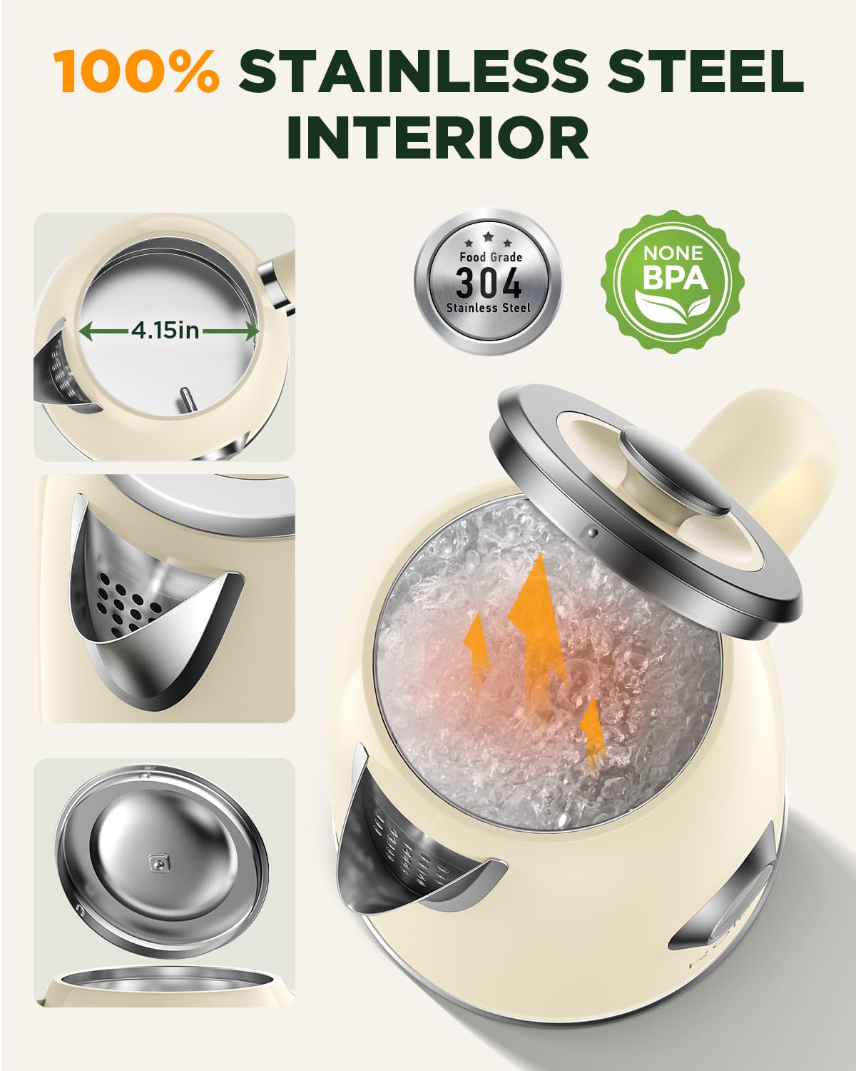 1.8L Electric Kettle with Temperature Control - 1500W Fast Boiling Stainless Steel Tea Kettle - Retro Style with LED Light, Auto Shut-Off & Boil-Dry Protection - Perfect for Home, Office & Tea Enthusiasts