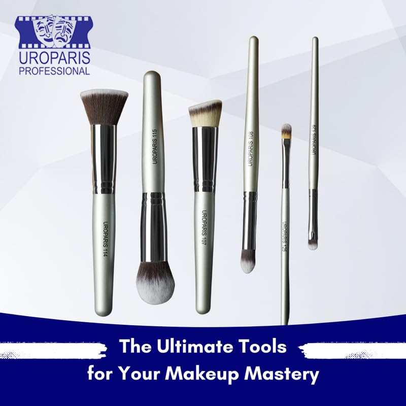 UROPARIS 112 Professional Blush Brush for Face Makeup - Natural Hair Bristles with Wooden Handle & Brass Accents - Silver (1 Piece) - Perfect for Contouring, Blending & Everyday Makeup Application