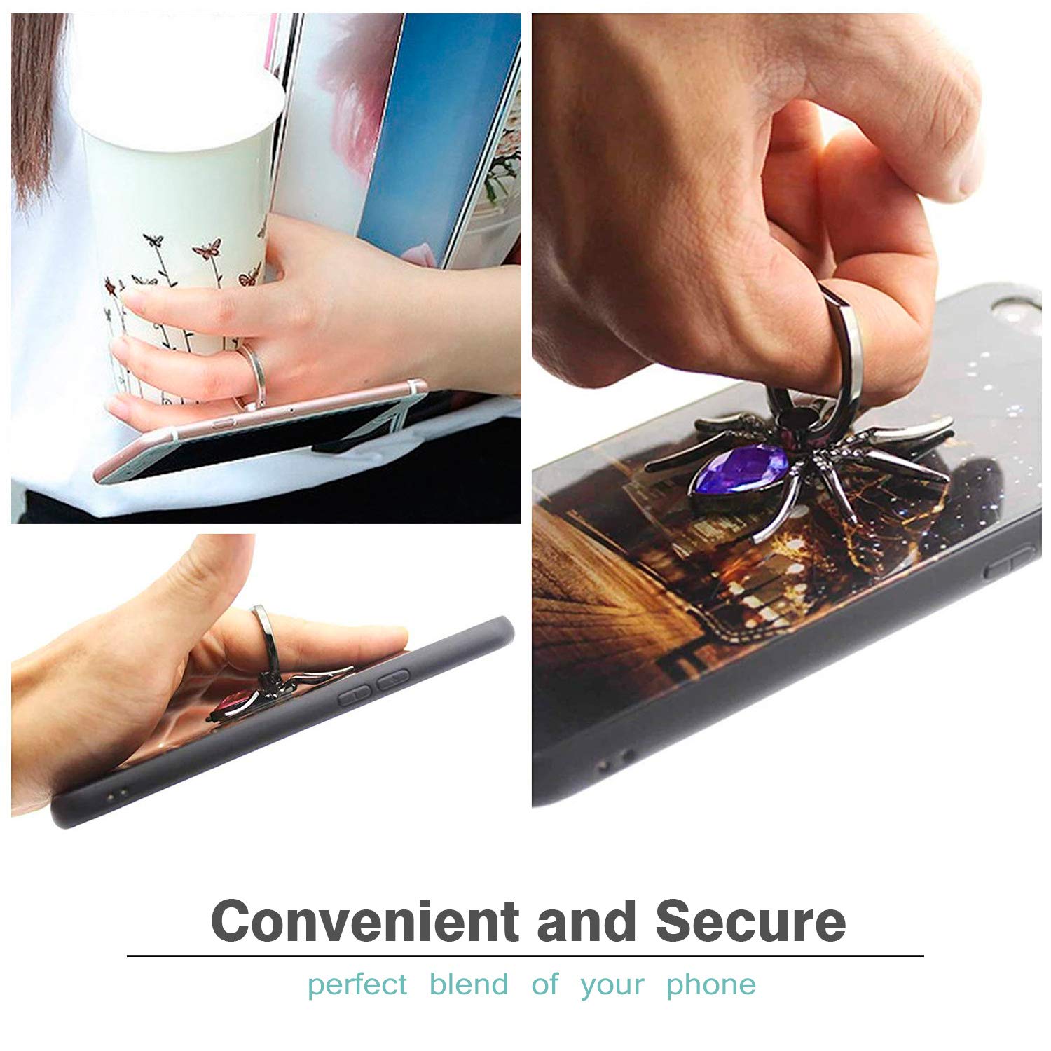 Allengel Spider Phone Ring Holder Stand - Animal Rhinestone Phone Grip & Kickstand for iPhone, Samsung, Google Pixel - Purple (Perfect for Selfies, Videos & Hands-Free Use)