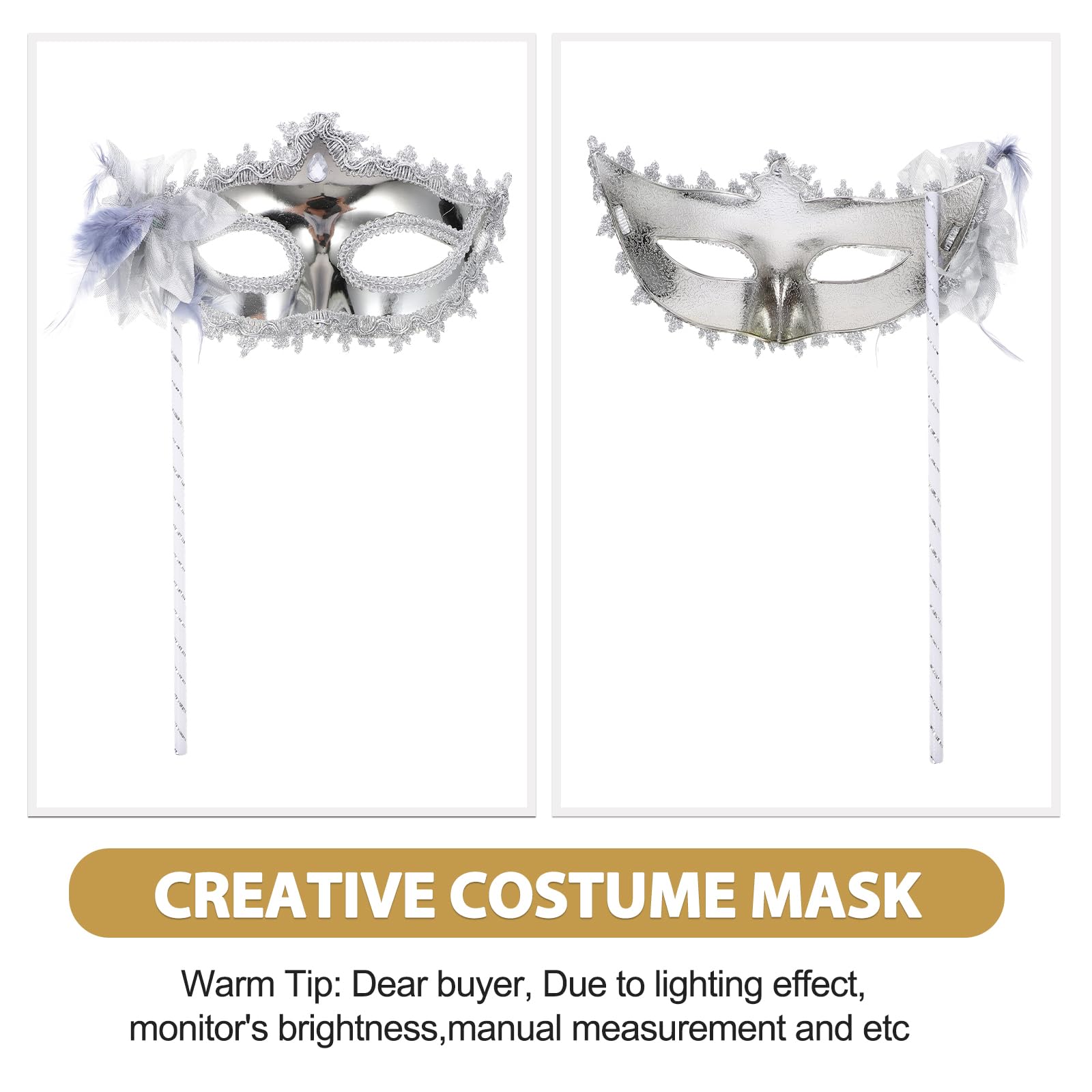 STOBOK 3-Piece Halloween Masks on Sticks - Plastic Feather Masquerade Masks for Halloween, Carnival, Party, Prom, Ball & Costume Events | Perfect for Dress-Up Parties, Mardi Gras & Themed Celebrations