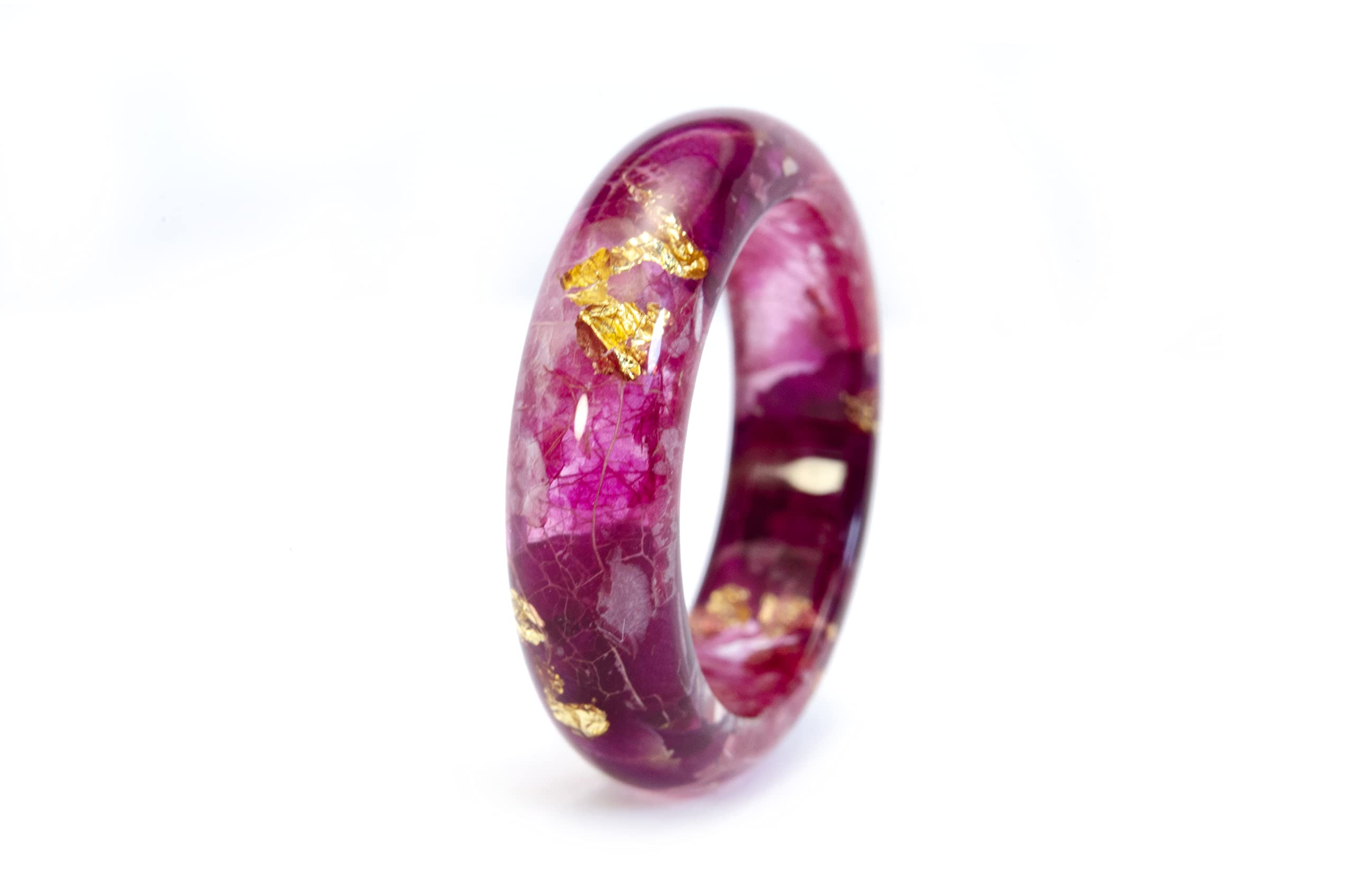 Eco Resin Flower Ring with Pressed Purple Orchid Petals & Gold Flakes - Dainty Clear Thin Ring for Women - Elegant Botanical Jewelry for Weddings, Date Nights & Special Occasions