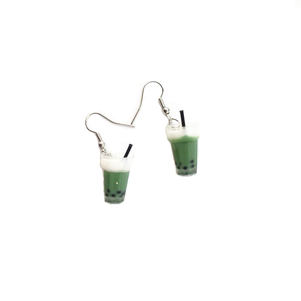 Stylish Green Bubble Tea Dangle Earrings with Pearls - Fun Kawaii Drink-Themed Jewelry for Women | Perfect for Tea Lovers, Cosplay, Parties & Everyday Wear