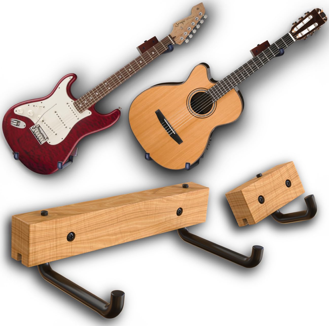 Horizontal Guitar Hanger Wall Mount - Secure Display for Guitar, Ukulele, Bass & Banjo at Stylish Angle | Perfect for Home Studio, Music Room & Stage Setup