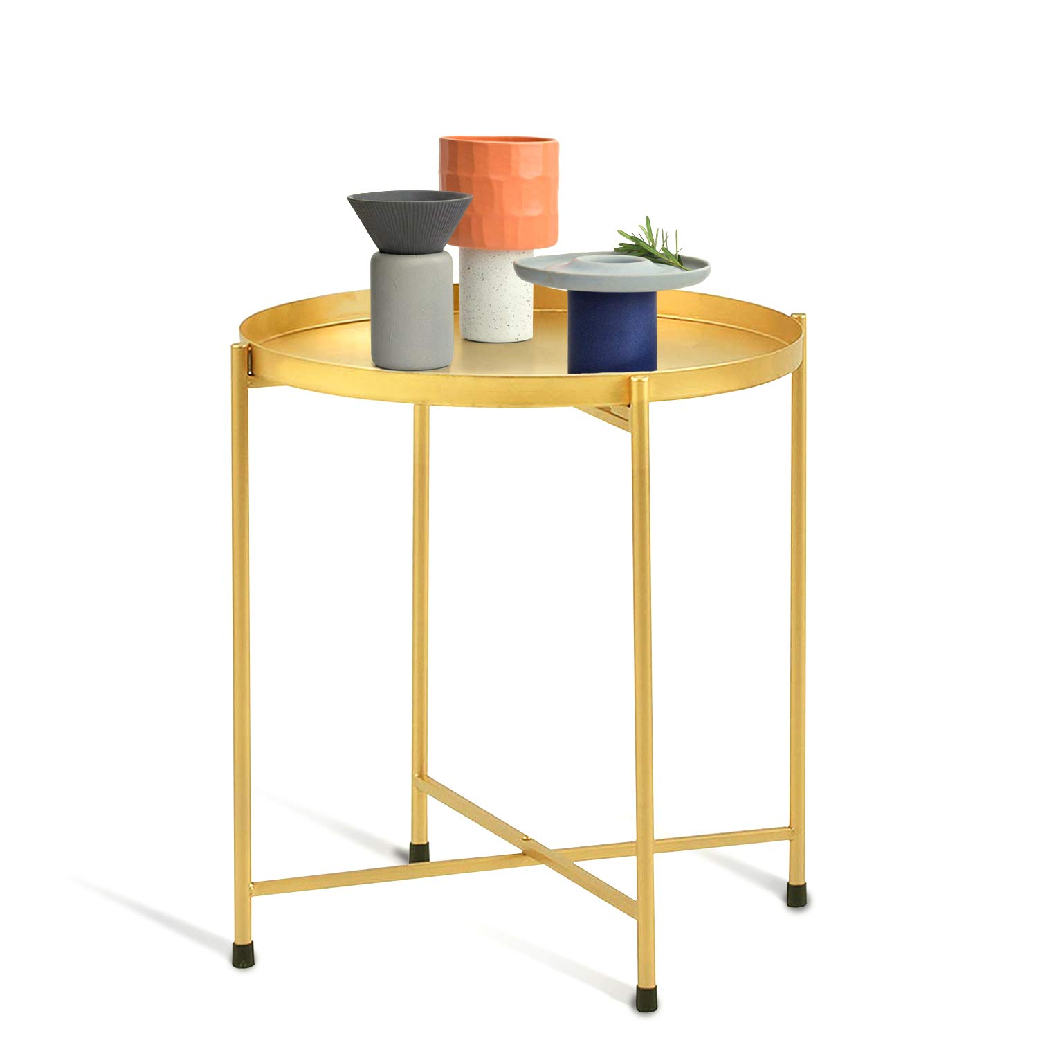 Round Metal End Table with Tray - 18.1