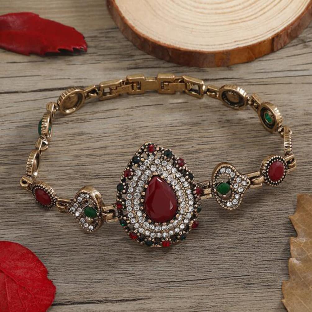 Vintage Diamond Women's Bracelet - Colorful Heart Crystal Buckle Charm Drop Bracelet for Ladies | Elegant Jewelry Gift for Valentine's Day, Anniversary & Special Occasions