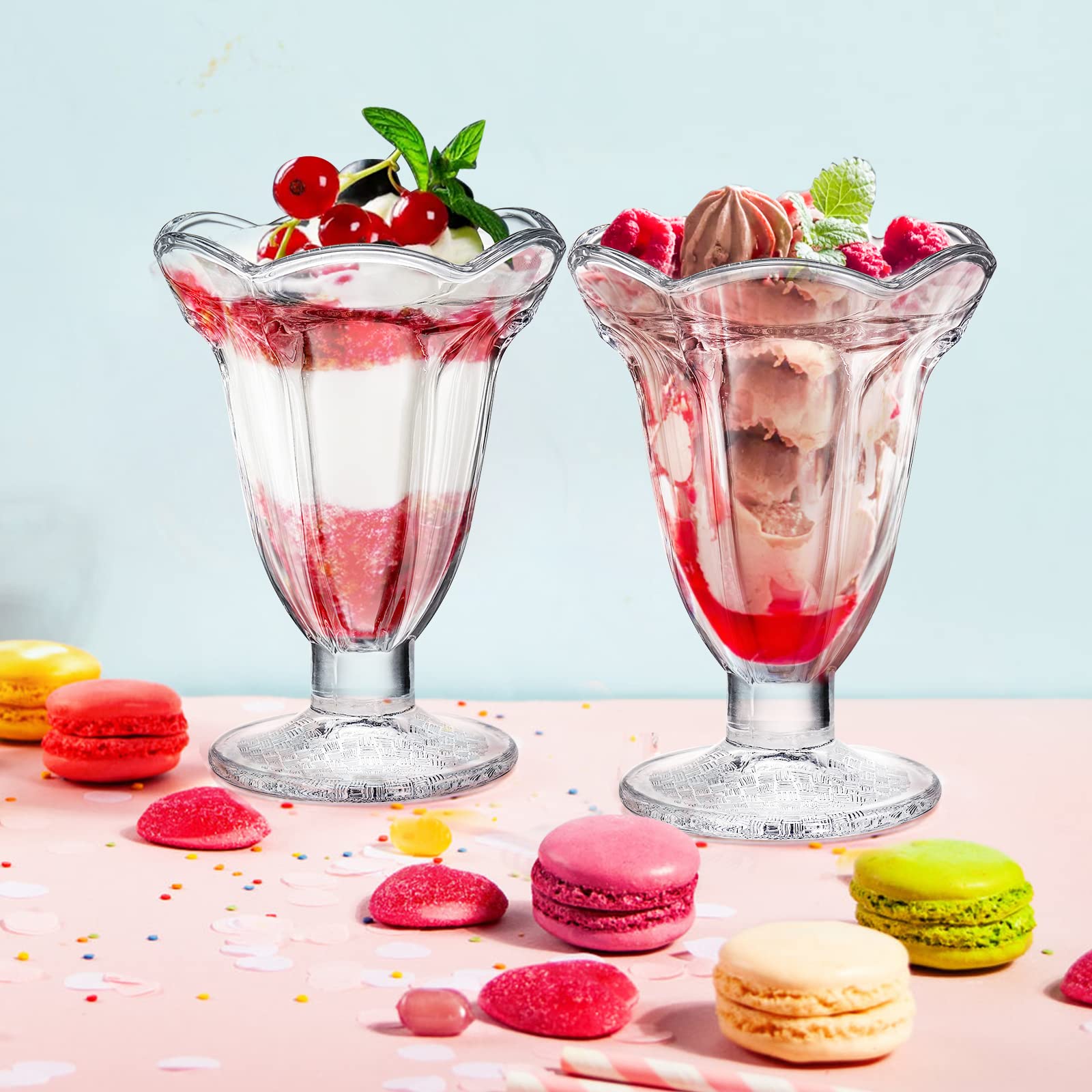ZENFUN 6 Pack 6.7oz Clear Glass Tulip Sundae Cups - Footed Milkshake & Ice Cream Dessert Bowls Set for Sherbet, Trifle, Fruit Salad, Snacks, Cocktails - Perfect for Parties, Dessert Bars & Home Entertaining