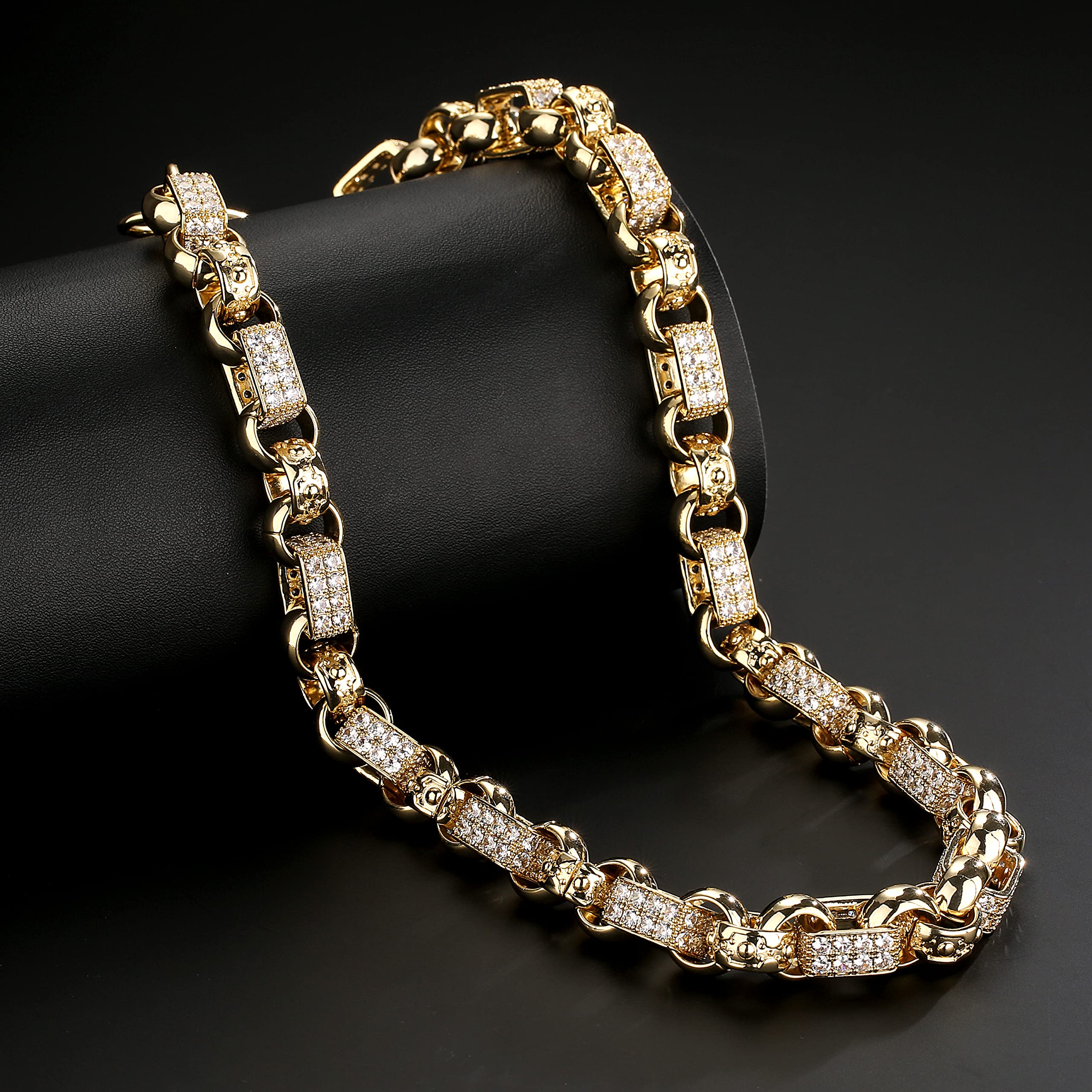 Luxury XXL Gold Plated Gypsy Link Belcher Chain Necklace for Women & Men - 24 to 30 Inch Chunky Heavy Gold Chain with Stone Detailing & High-End Finish | Perfect for Parties, Weddings & Special Occasions