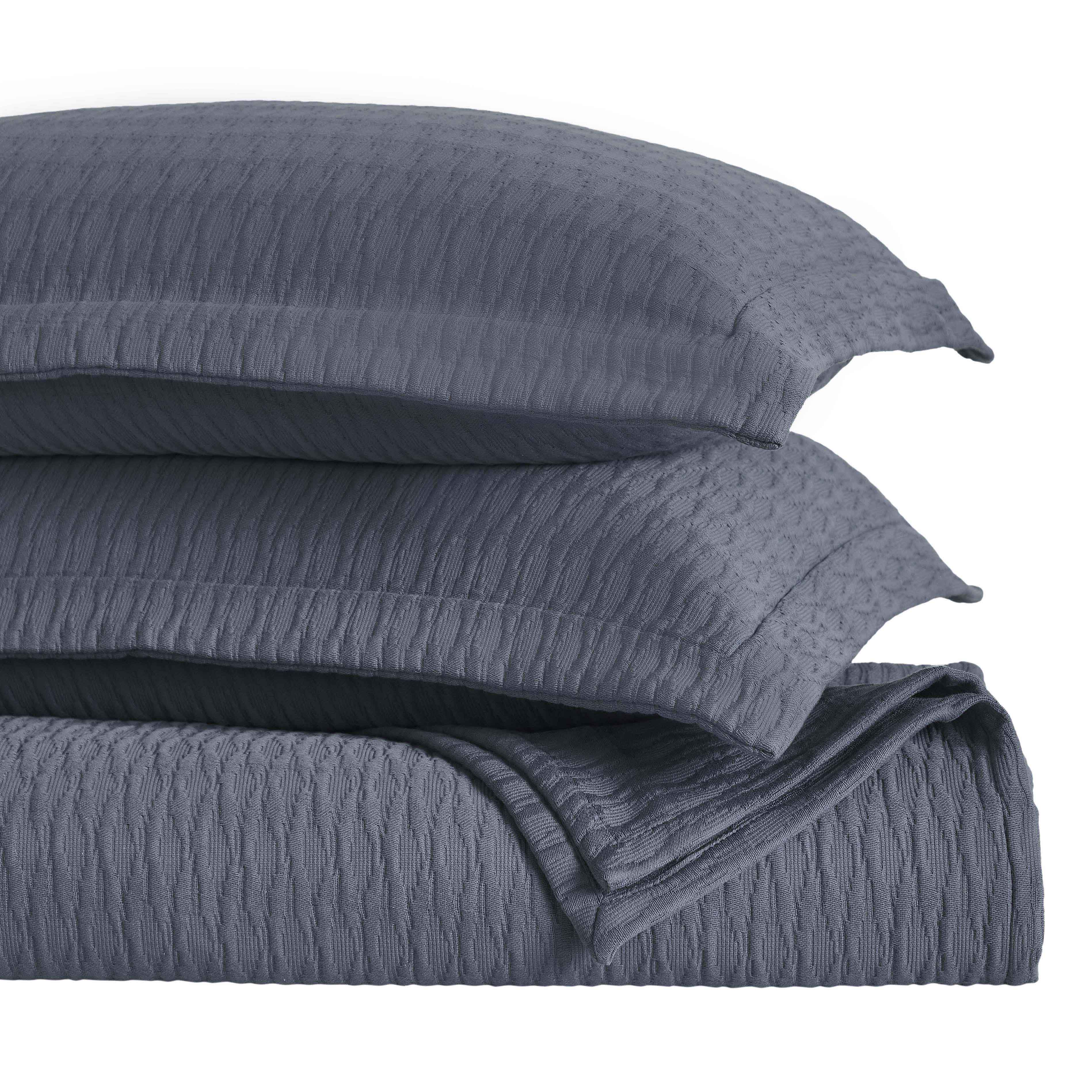Calvert Cotton Medium Weight Geometric Matelasse Bedspread Set - Queen Size Luxury Bedding for Modern Bedrooms | Perfect for Master Bedroom, Guest Room & Dorm Decor
