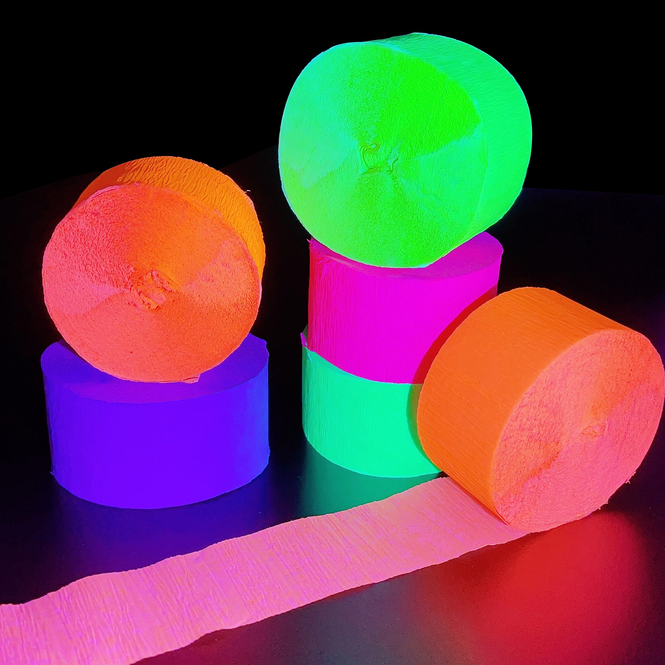 400 Feet UV Reactive Neon Glow Crepe Paper Streamers - Fluorescent Party Decorations for Weddings, Birthdays & Blacklight Events - Glow in The Dark Party Supplies for Indoor/Outdoor Celebrations