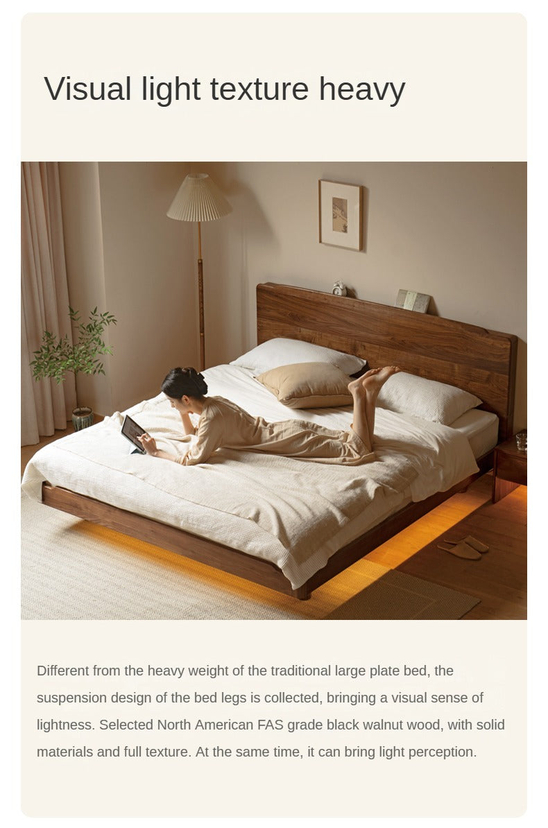 Solid Black Walnut Wood King Size Bed with LED Lighting - Perfect for Master Bedroom, Guest Room & Luxury Home Decor