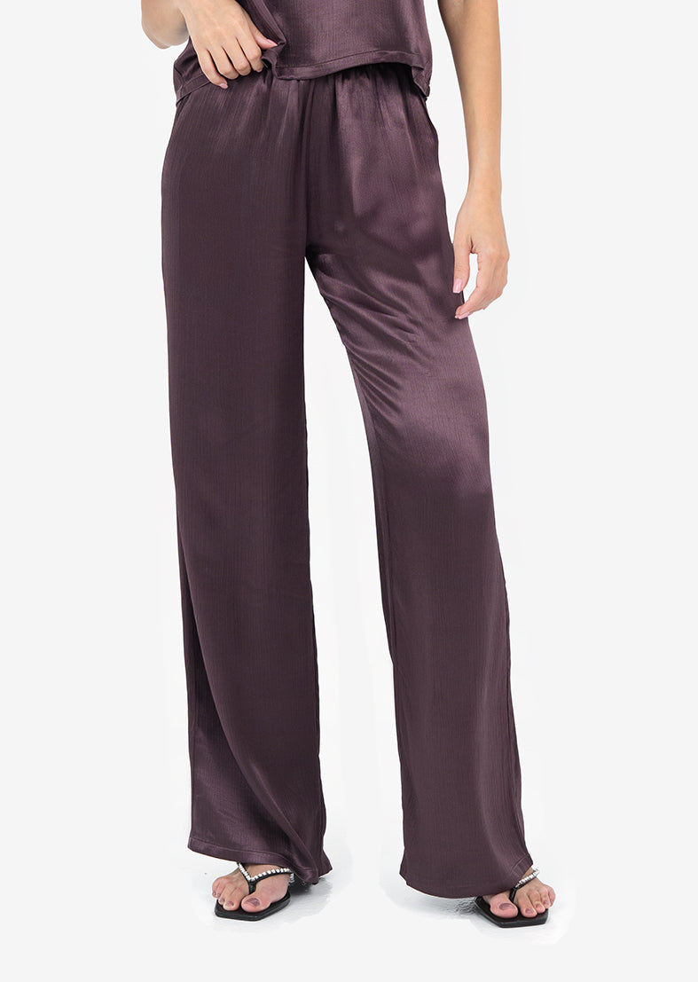Embody Plisse Trousers for Women - High Waisted Mulberry Wide Leg Pants - Comfortable & Stylish for Office, Travel & Casual Wear