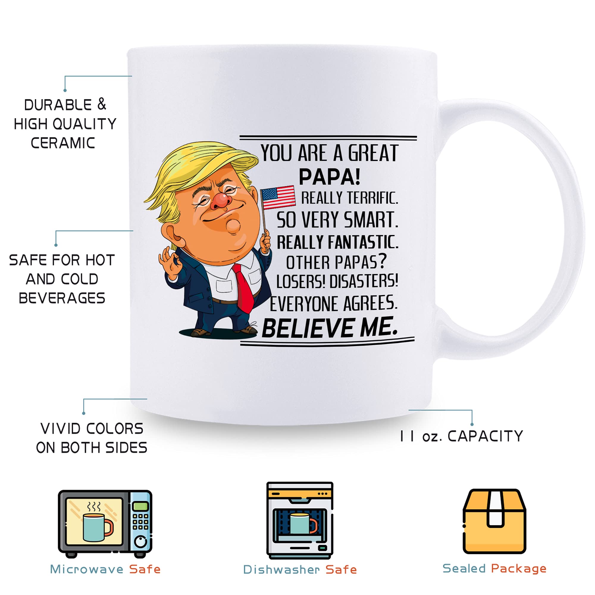 Funny 'You Are A Great Papa' Trump Mug - 11 oz Novelty Coffee Cup for Dad, Grandpa - Perfect Birthday Gift from Grandkids - Great for Father's Day, Retirement & Family Gatherings