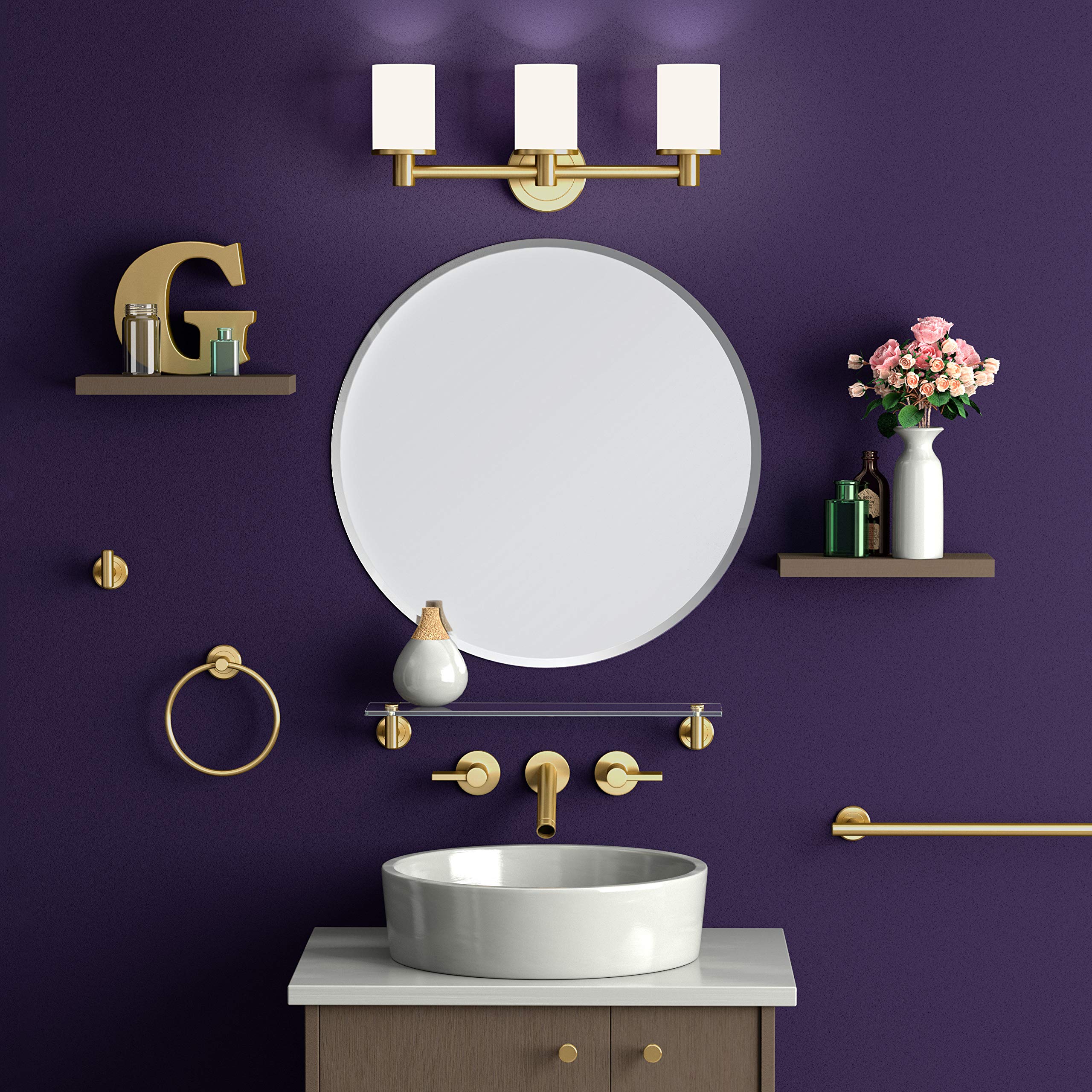 Gatco 4232 Latitude II Brushed Brass Wall Mounted Towel Ring - 6.5 Inch Bathroom Hand Towel Holder for Modern & Traditional Home Decor