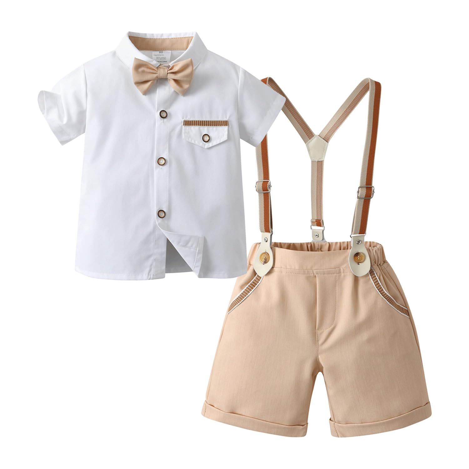 Boarnseorl Baby Boys Gentleman Outfits - Stylish Shorts Sets with Shirt, Bow Tie & Suspenders for Infants | Perfect for Photoshoots, Parties & Special Occasions