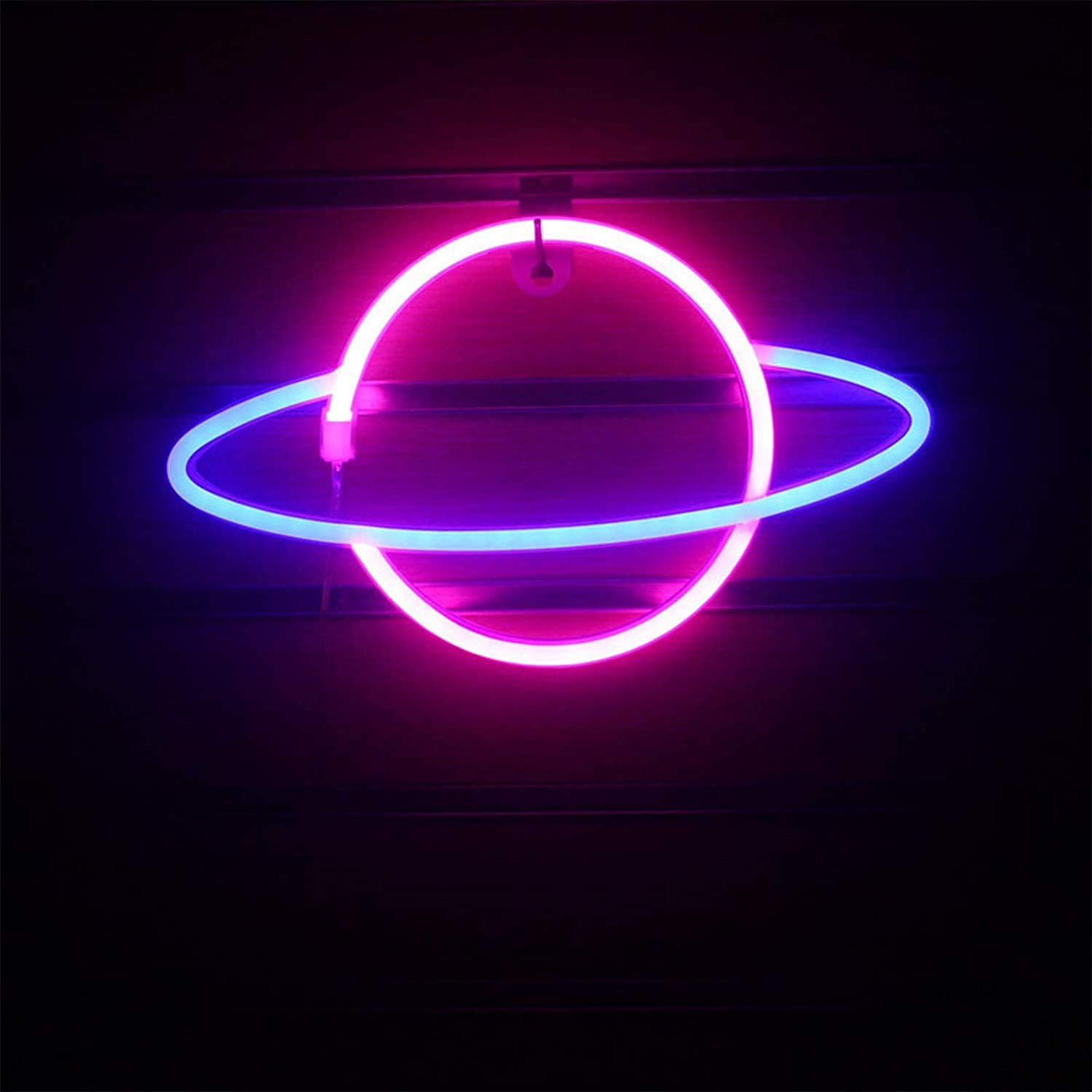 WONFAST LED Neon Sign - Planet Rocket Acrylic Night Light with Battery/USB Power, Wall Decor for Kids Room, Christmas, Birthday & Wedding Party (Pink/Blue) - Perfect for Bedroom, Nursery, Game Room & Home Decoration
