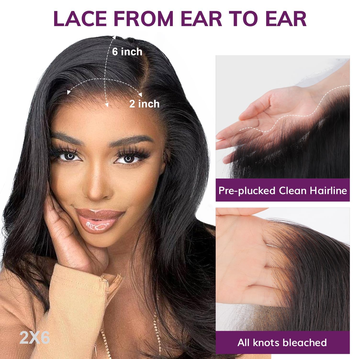 12 Inch Brazilian Body Wave Lace Closure - 2x6 Free Part Unprocessed Virgin Human Hair - Natural Black Color for Sew-In Weave & Protective Hairstyles