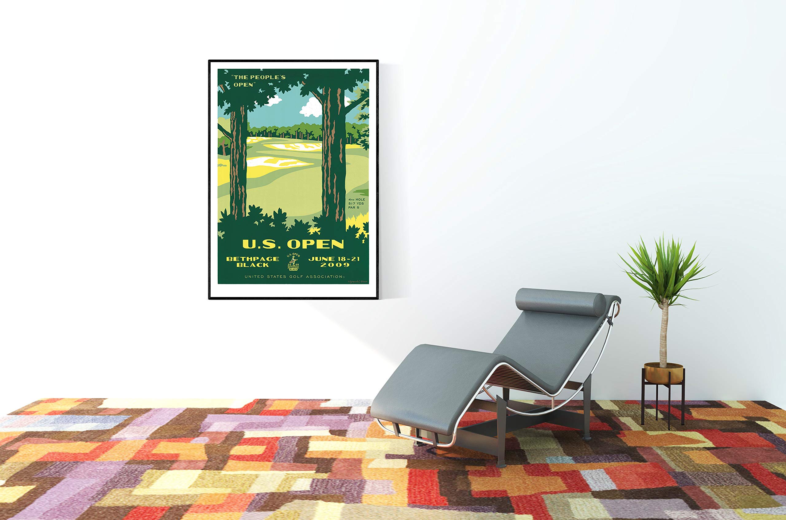 Lee Wybranski Official Golf Art Print - 2009 U.S. Open Championship at Bethpage Black Golf Course - 24x36 Inch Framed Poster - Perfect Golf Gift for Men, Office Decor & Man Cave Wall Art