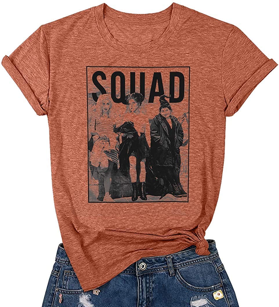 UNIQUEONE Women's Halloween Squad T-Shirt | Funny Sanderson Sisters Graphic Tee | Cute Halloween Costume Top for Parties & Trick or Treating