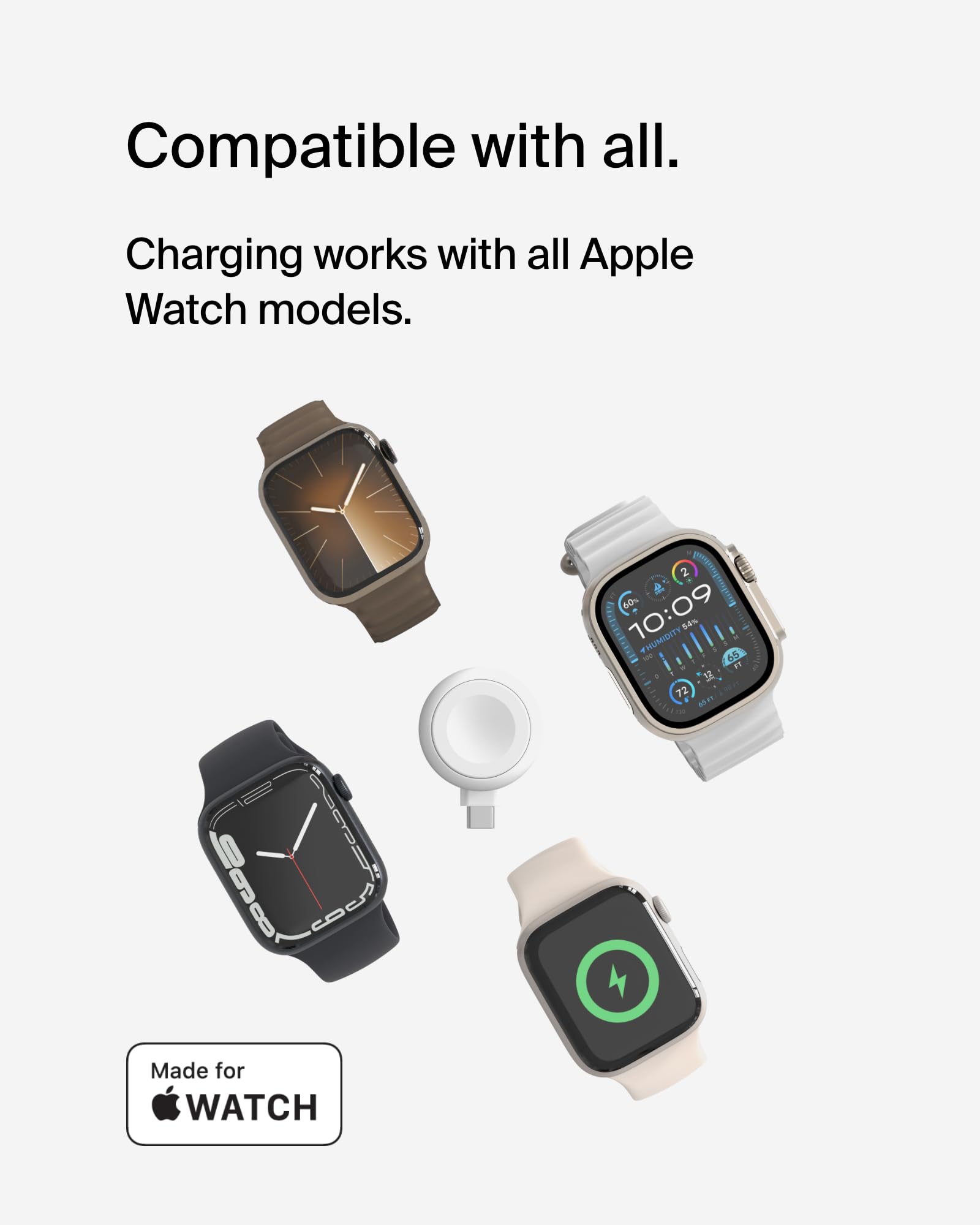 Belkin MFi Certified Portable USB-C Apple Watch Charger - Fast Charging for Apple Watch Series 9/8/7/Ultra & SE - Compatible with MacBook, iPhone 16, iPad Pro - Compact Travel Charger for Home, Office & Gym - White