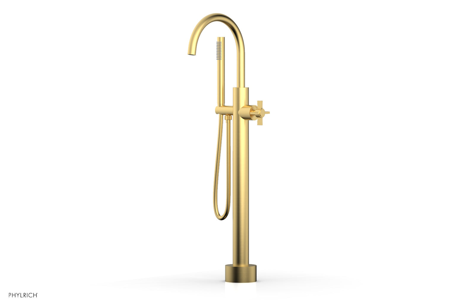BASIC Low Floor Mount Tub Filler with Cross Handle and Hand Shower - D132 44 03 - Perfect for Modern Bathroom Renovations and Spa-Like Showers