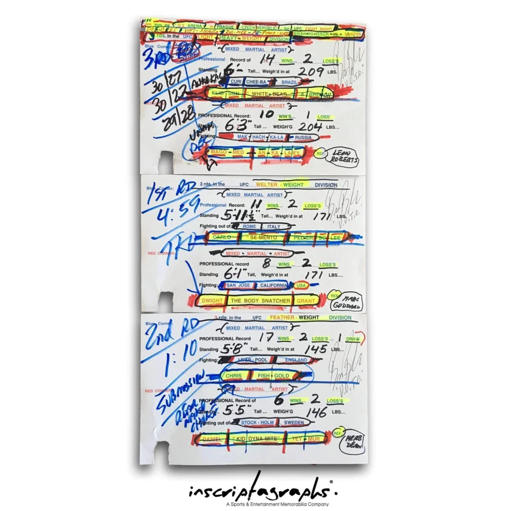 Bruce Buffer's UFC Fight 145 Czech Republic Event Used 12 Fight Intro Cards Collection - Authentic MMA Memorabilia for UFC Fans & Collectors - Perfect for Display, Framing, and Sports Memorabilia Collections