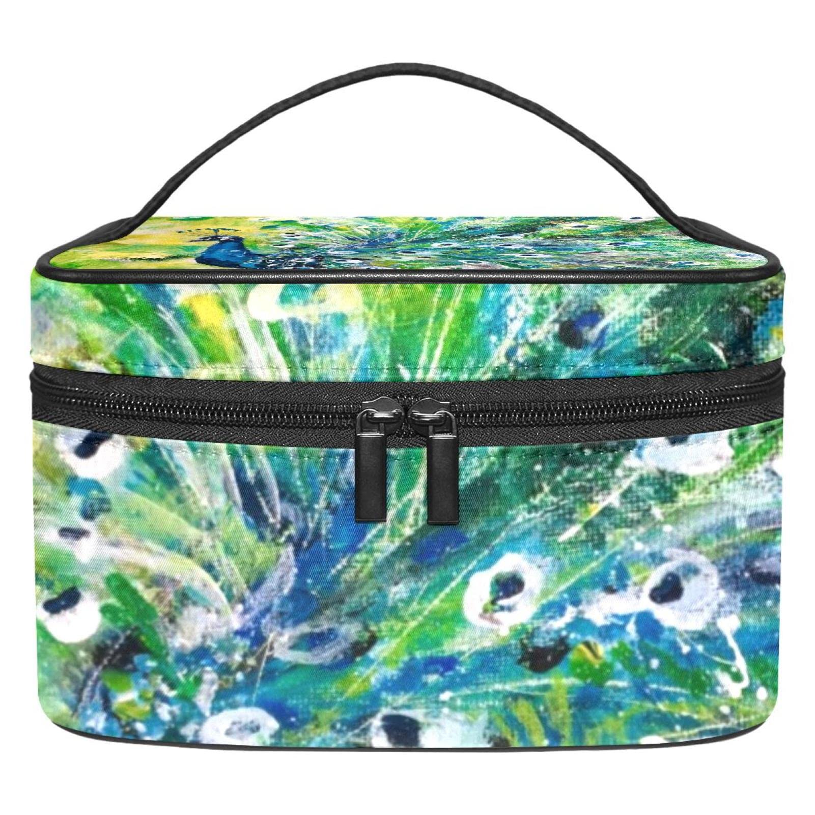 LORVIES Peacock Feather Cosmetic Bag - Canvas Travel Toiletry Organizer with Top Handle, Single Layer Makeup Pouch for Women | Perfect for Travel, Gym, and Daily Beauty Essentials Storage