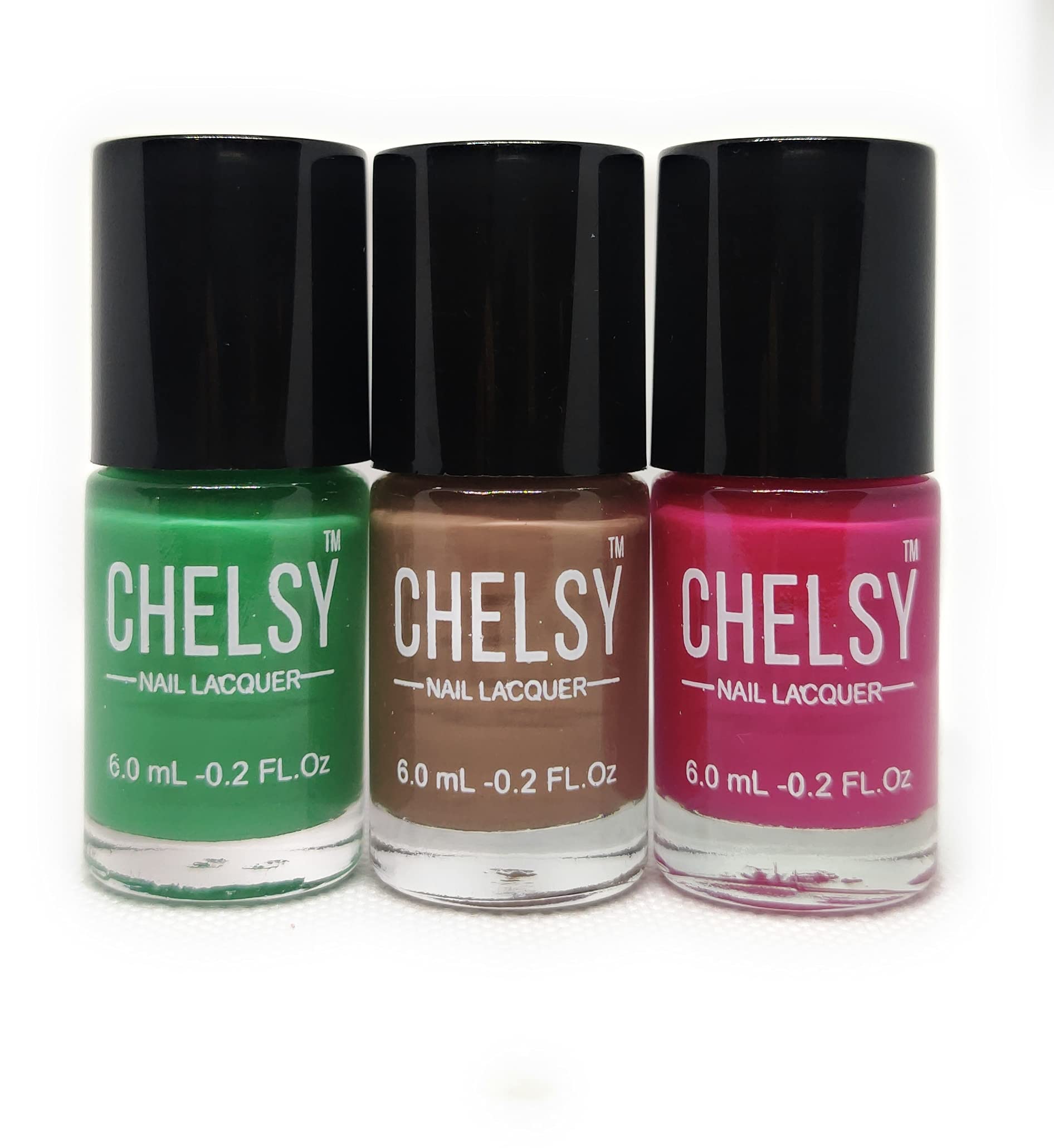 Chelsy Glossy Nail Polish Set - 6 Colors (6ml Each) + Aloe Vera Nail Remover Wipes (30 Pads) | Evergreen Collection | At-Home Manicure & Gift Idea