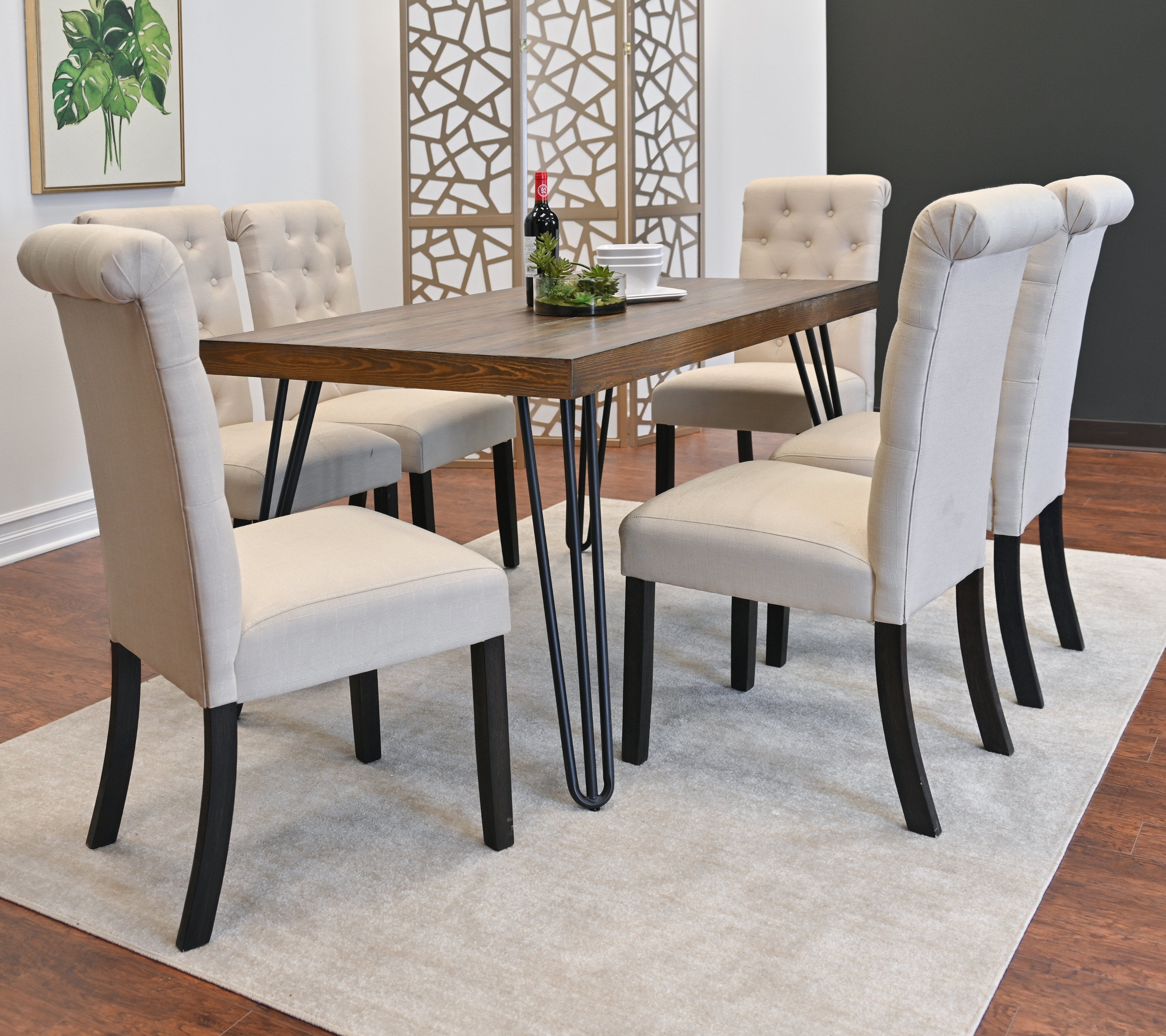 Roundhill Furniture Ashford 7-Piece Dining Set with Hairpin Leg Table & 6 Blue Chairs – Perfect for Modern Kitchens, Dining Rooms & Small Spaces