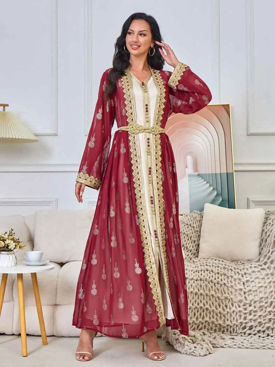 Urgarment 2-Piece Embroidered Caftan Dress Set for Women - Elegant Kaftan Outfit for Eid, Summer, Beach & Special Occasions