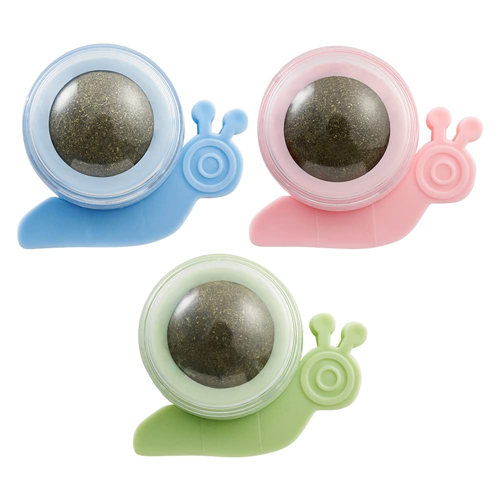 Balacoo 3Pcs Interactive Catnip Balls - Rotating Licking Chew Toys for Cats with Wall Mount - Fun Playthings for Indoor Kittens & Stress Relief - Perfect for Playtime, Training & Boredom Buster