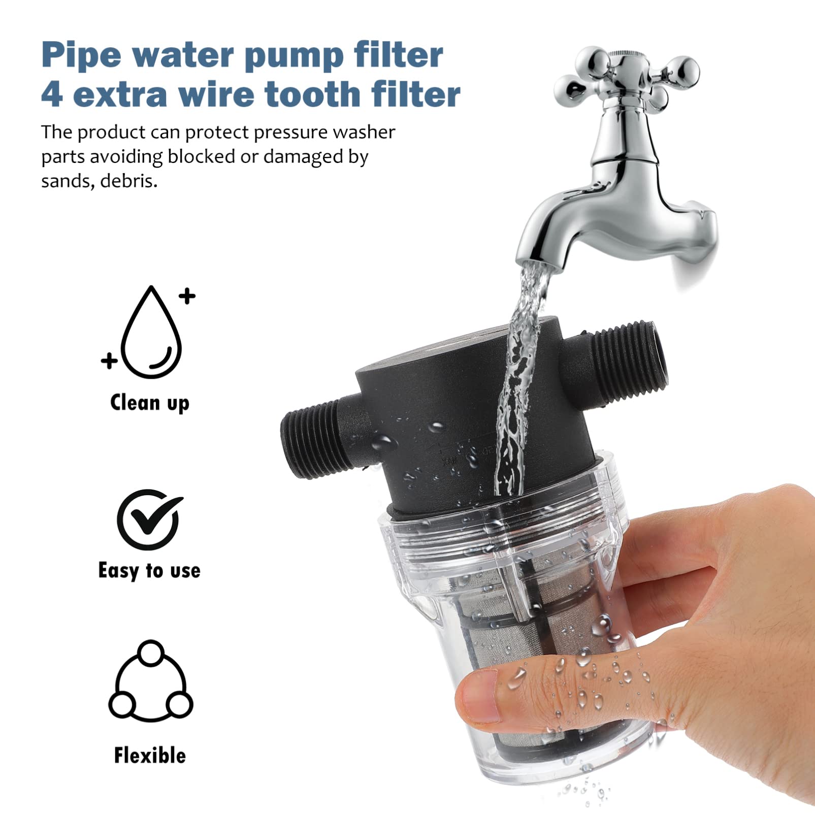 1Pc Black Water Hose Filter - Pre-Filter Mesh Strainer for Water Pump & Cleaner | Outdoor Gardening, Car Washing & Home Use