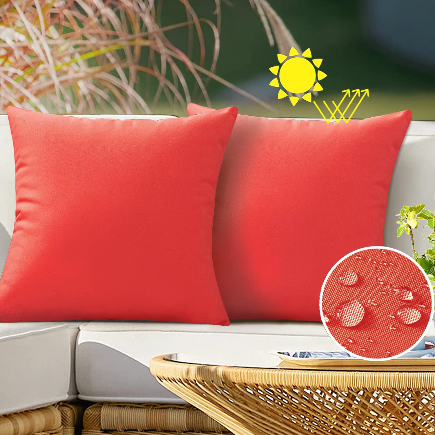VAKADO Waterproof Outdoor Christmas Throw Pillow Covers 20x20 Inches, Set of 2 - Decorative Red Patio Furniture Cushion Cases for Couch, Garden Bench, Porch - Perfect for Holiday Decor and Outdoor Use