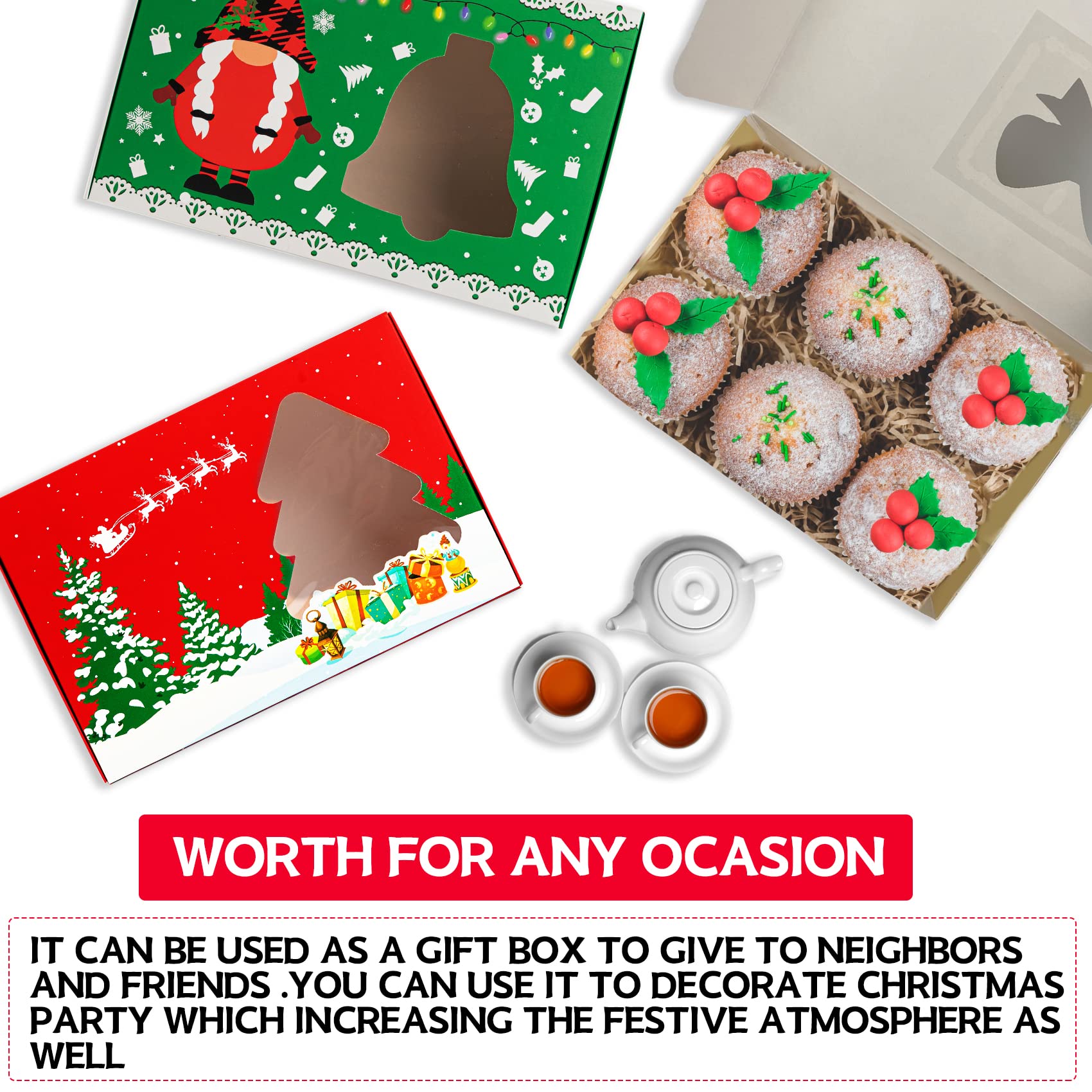 MISS FANTASY Christmas Cookie Gift Boxes 20 Pack - Frosted Holiday Treat Containers with Window for Cookie Exchange, Candy, Baking - Perfect for Holiday Parties, Office Gifts & Christmas Treat Sharing