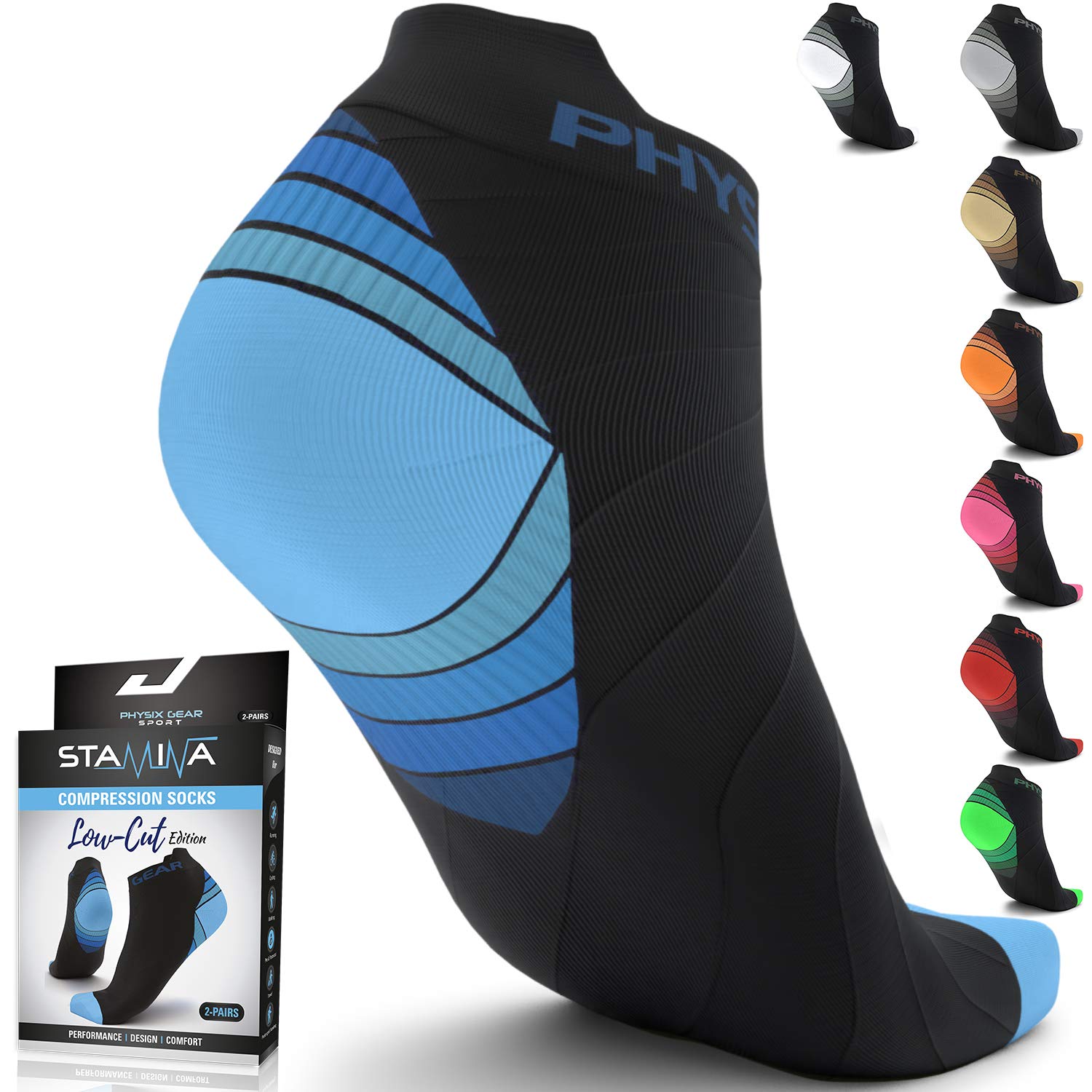 Physix Gear Sport Low Cut Ankle Compression Socks for Men & Women - Arch Support Running Socks for Workout, Hiking & Daily Wear