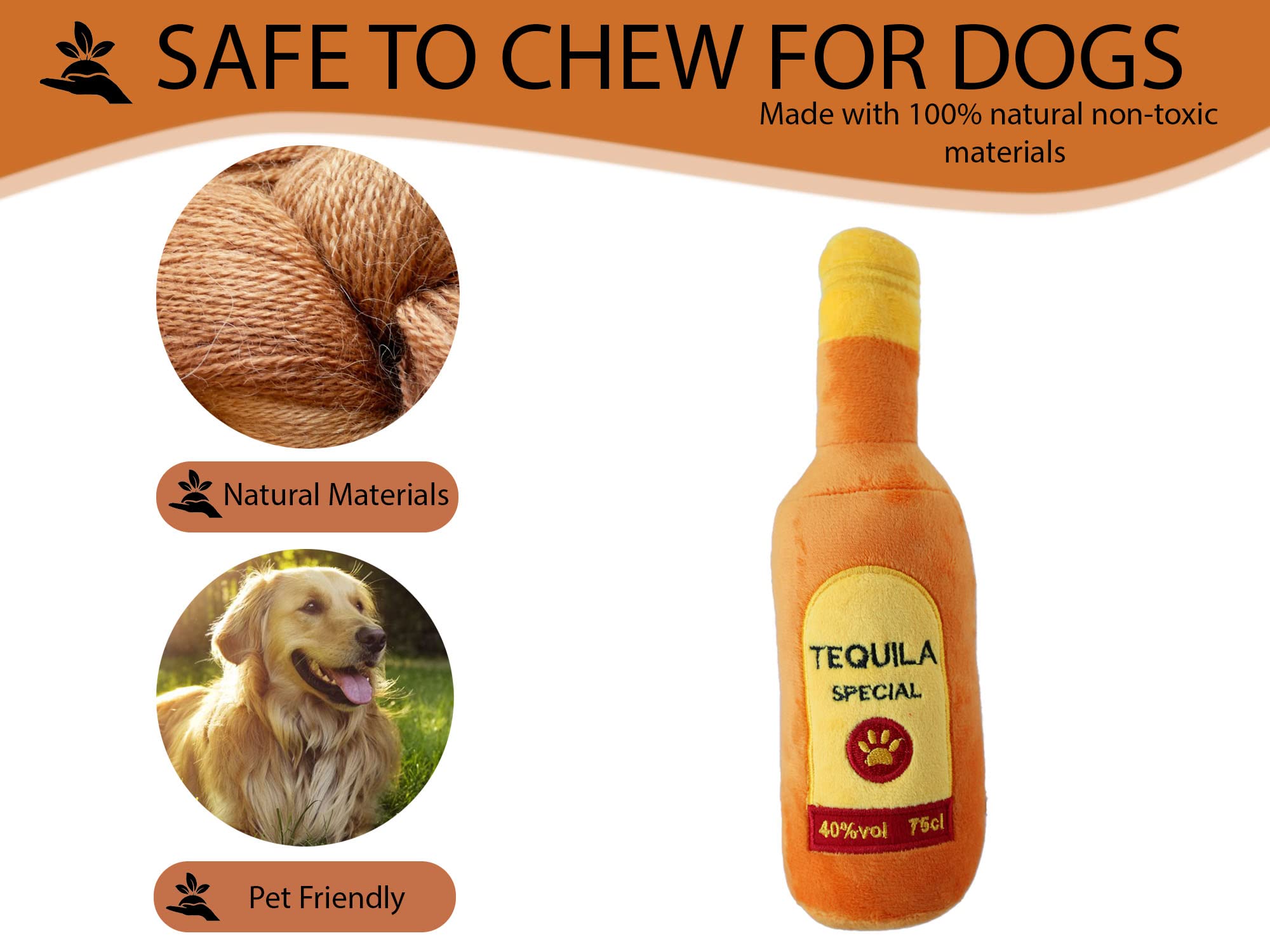 Durable Alcohol Bottle Plush Dog Toy - Tequila Shaped Chew & Fetch Toy for Small, Medium & Large Dogs | Food-Grade Safe | Perfect for Playtime, Training & Interactive Fun