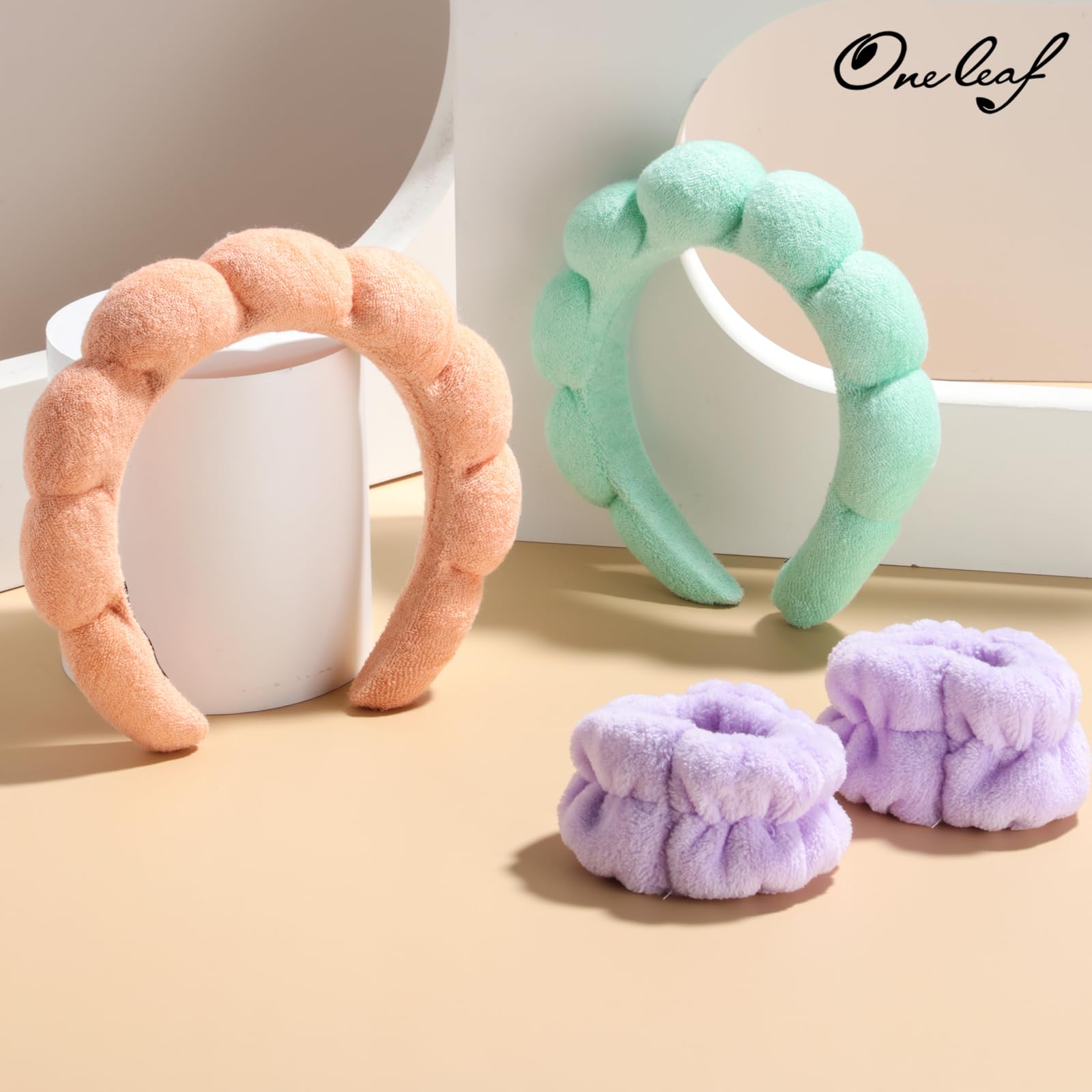 OneLeaf Spa Facial Headband - Soft Microfiber Makeup Headband for Women & Girls - Shower, Bath, Skincare & Washing Face - Purple & Green Hair Wrap with Padded Comfort - Perfect for Spa Days, Beauty Routines & Relaxation