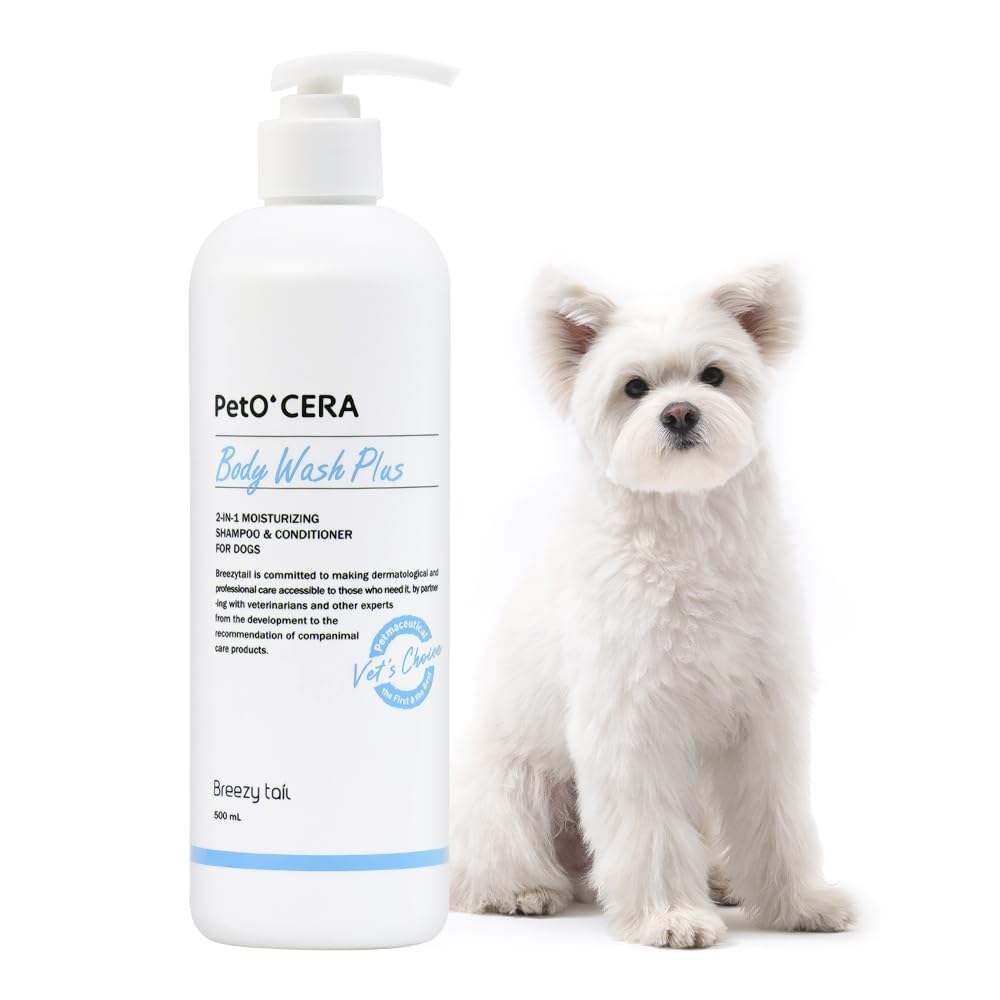 PetO’Cera Dog Shampoo Plus - All-in-One Dog Shampoo & Conditioner for Itch Relief & Moisturizing | Vet Approved, Hypoallergenic | Korean Pet Skin Care (16.9 fl oz/500ml) | Perfect for Sensitive Skin, Dry Coat & Allergy-Prone Dogs