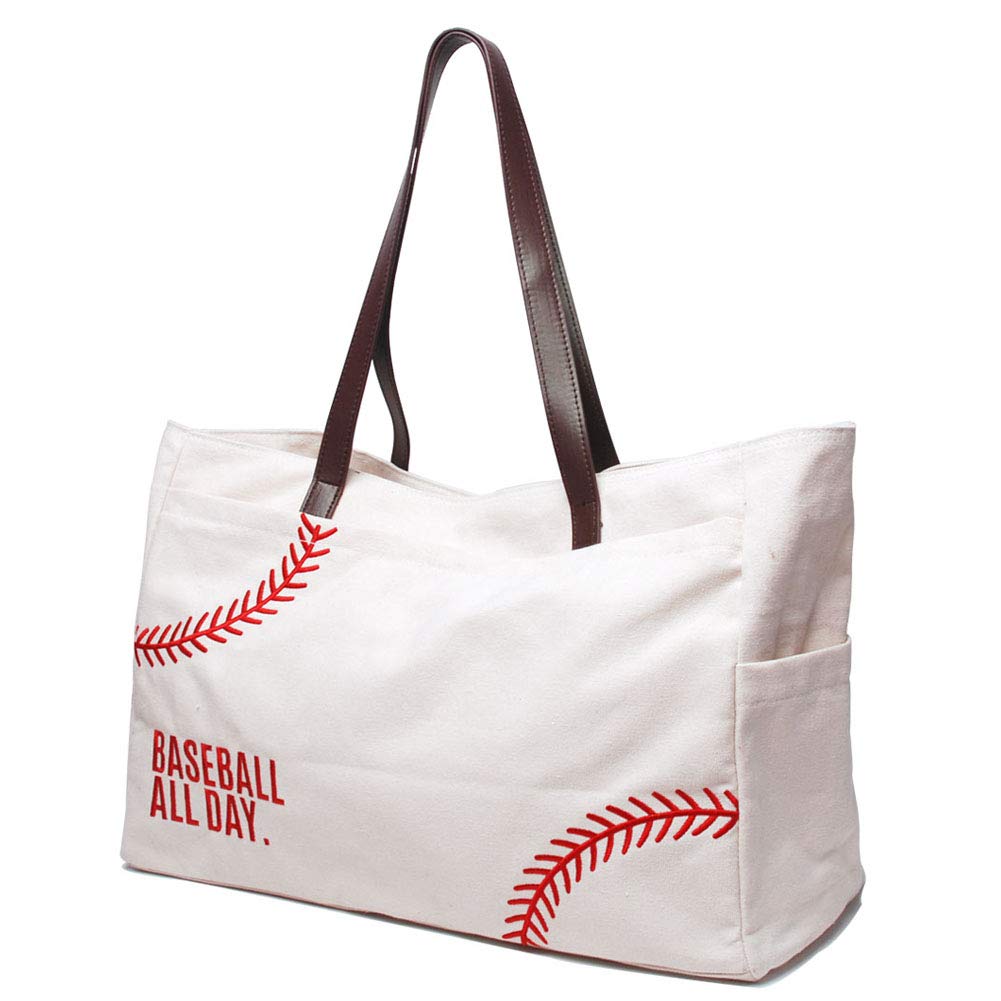 Gabigaba Women's Oversized Baseball Tote Bag - Large Canvas Casual Handbag for Sports, Beach, Travel & Everyday Use | Perfect Mom Bag for Shopping, Gym & Work Commute