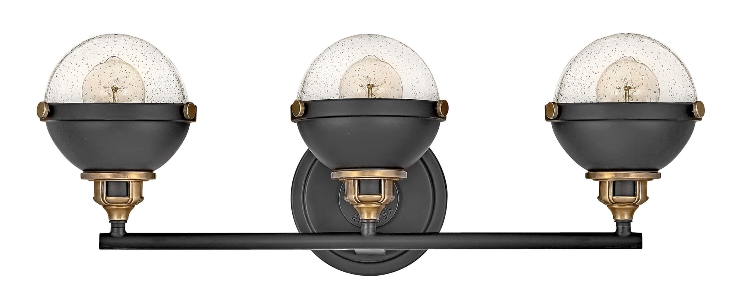 Hinkley Fletcher 3-Light Bathroom Vanity Light Fixture with Dome Shade & Clear Seedy Glass - Black & Heritage Brass Accents - Perfect for Bathroom, Powder Room & Dressing Room Lighting