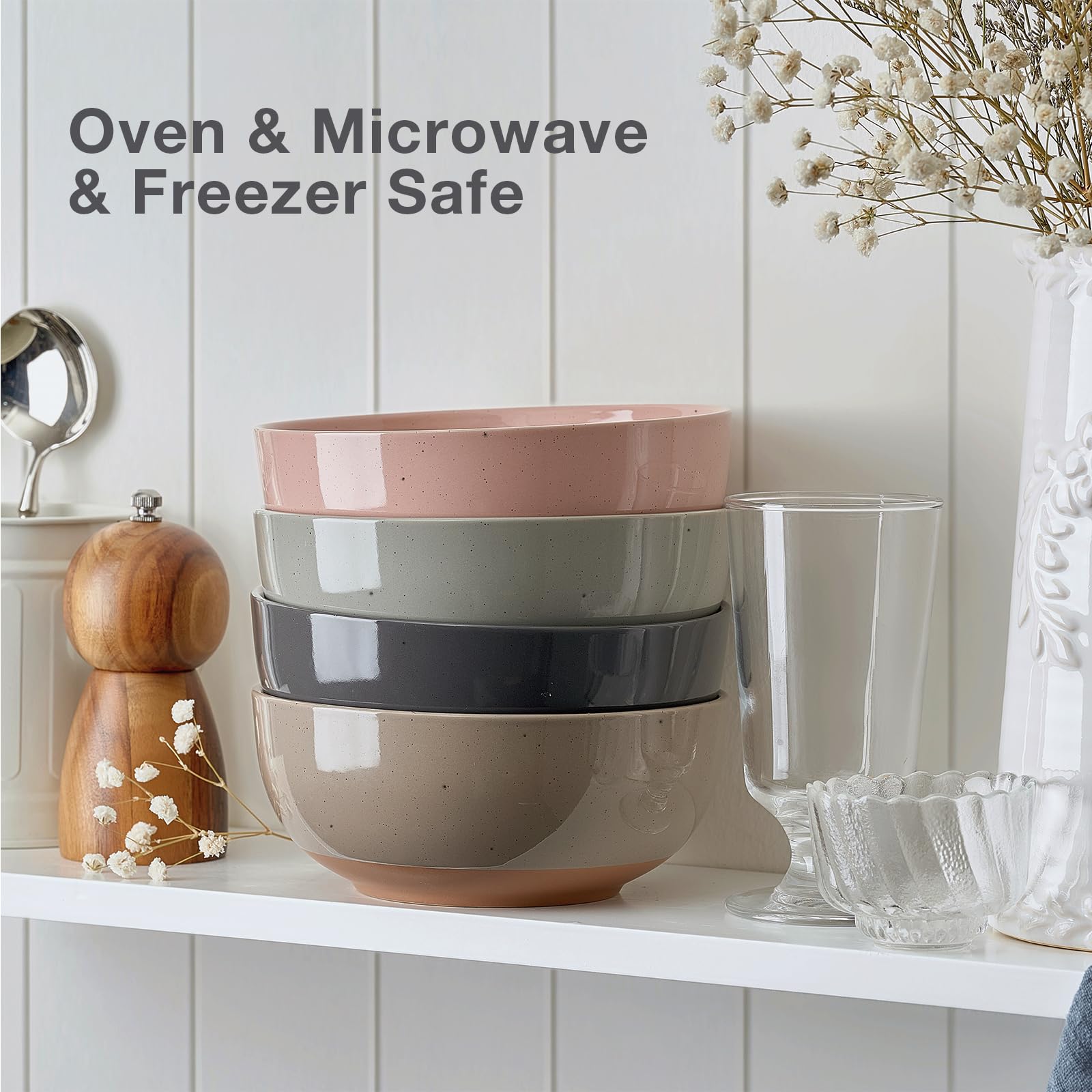 Morandi Color Large Ceramic Bowls Set of 4 - 30oz Microwave & Dishwasher Safe Serving Bowls for Cereal, Soup, Salad, Oatmeal - Perfect for Family Dinners, Party Serving & Everyday Use