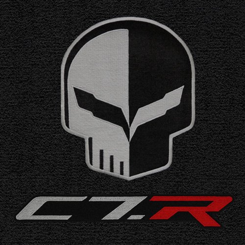 Premium C7 Corvette Coupe Rear Cargo Mat - Jet Black with Jake Skull & C7R Racing Logos - Durable Trunk Liner for Sports Car Accessories & Racing Enthusiasts - Perfect for Car Shows, Road Trips & Daily Protection