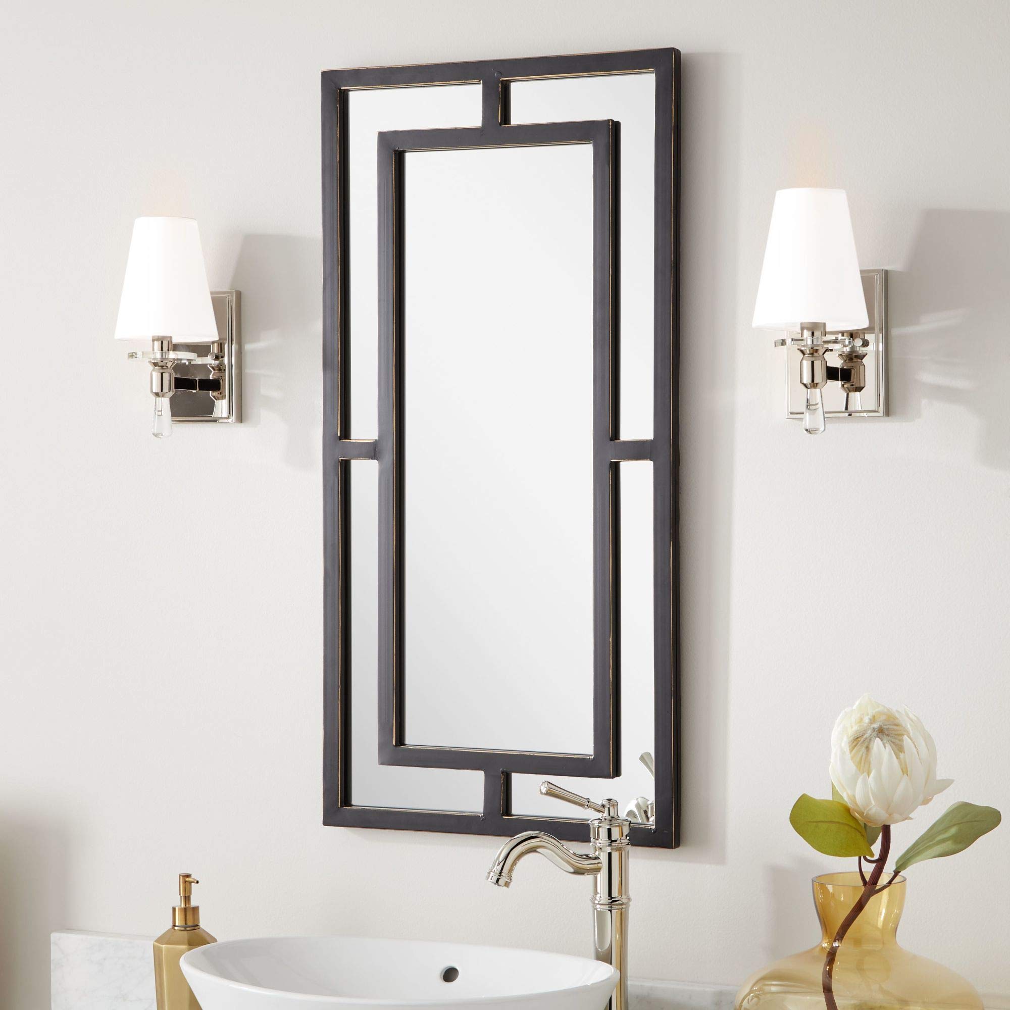 Signature Hardware 450582 Austi Decorative Iron Vanity Mirror - Black Powder Coat Finish | Elegant Bathroom Decor for Home & Hotel Use